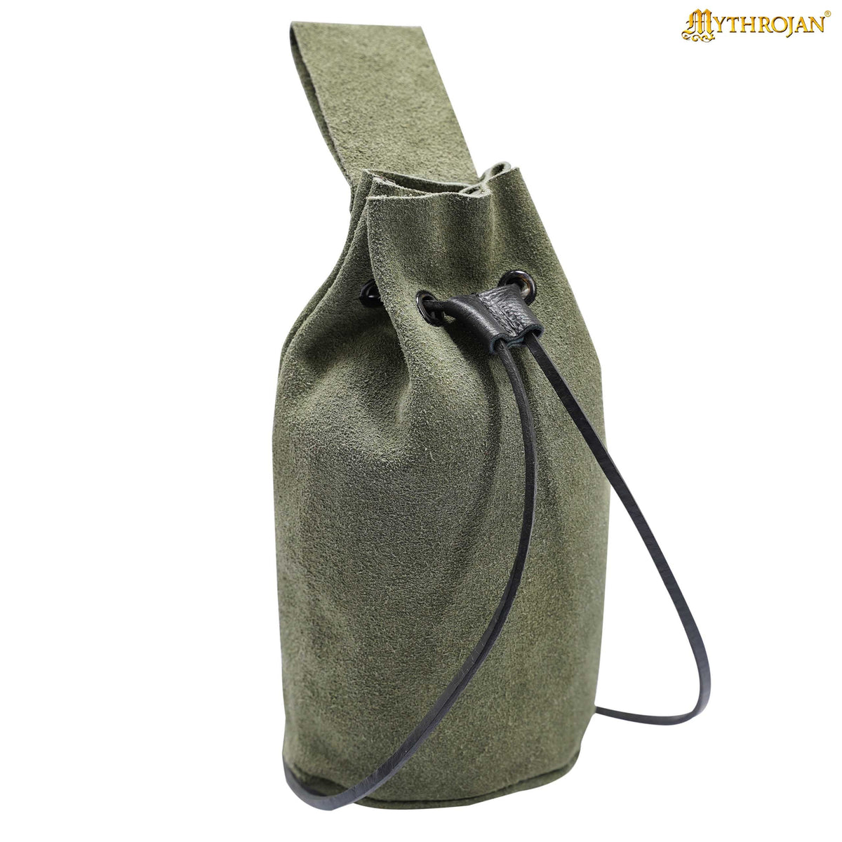 Mythrojan Medieval Drawstring Belt Bag, Ideal for SCA LARP Reenactment & Ren fair , Suede Leather , Wine Red 8” ×6.5 ”