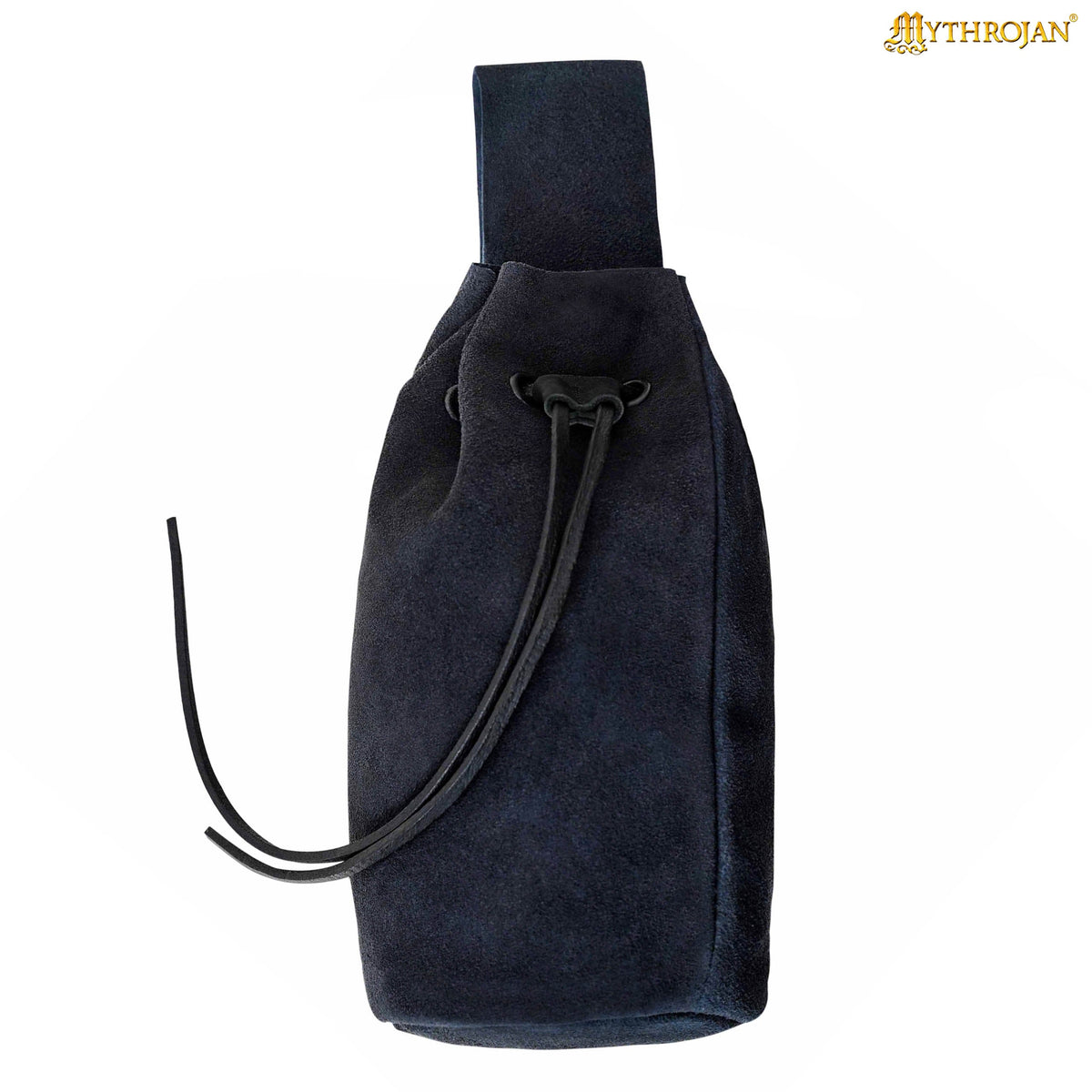 Mythrojan Medieval Drawstring Belt Bag, Ideal for SCA LARP Reenactment & Ren fair , Suede Leather , Wine Red 8” ×6.5 ”