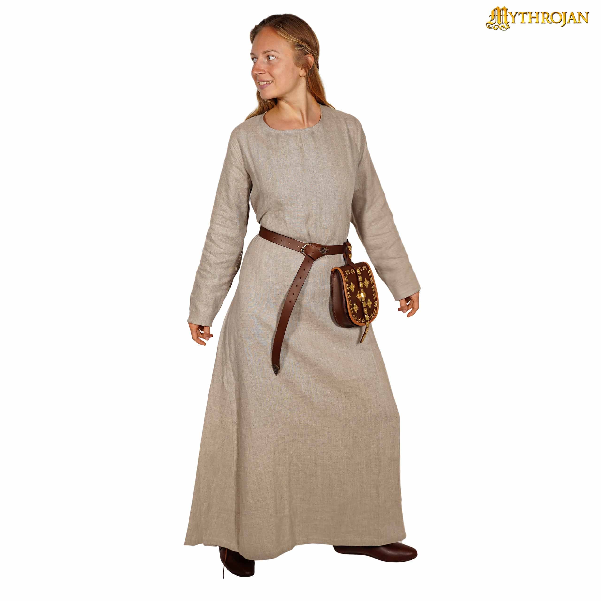 Mythrojan Helga Viking Linen Dress for LARP SCA Renaissance Fair & Reenactment, Natural Mythrojan Helga Viking Linen Dress for LARP SCA Renaissance Fair & Reenactment, Natural