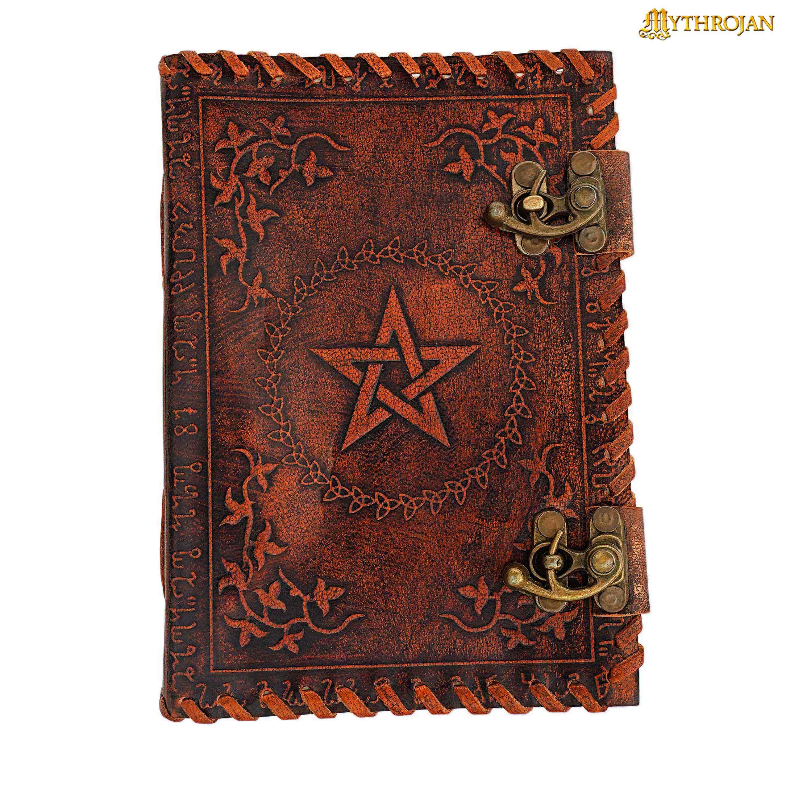 Mythrojan Pentagram Vintage Handmade Leather Journal Brown