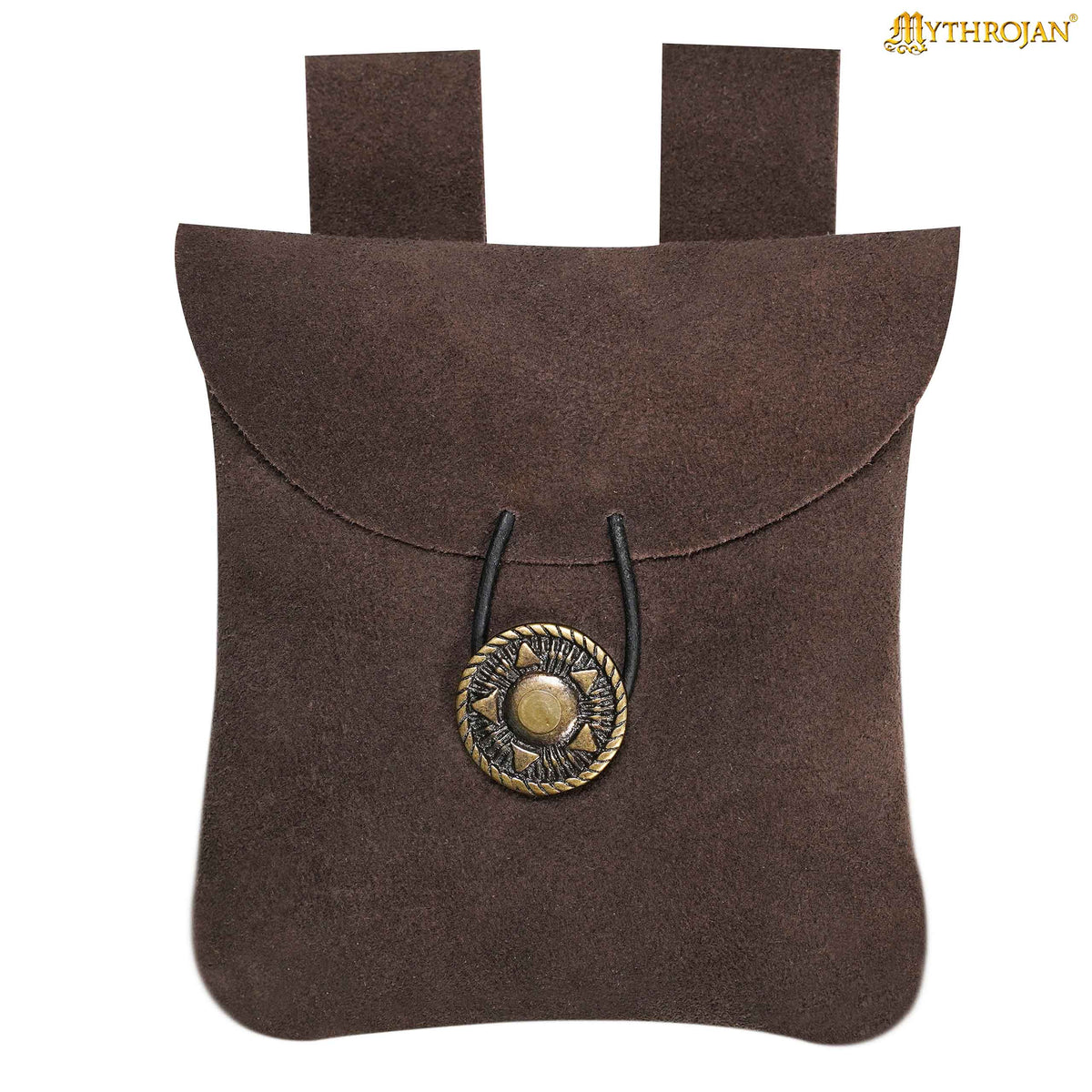 Mythrojan Suede Belt Bag, Ideal for SCA LARP Reenactment & Ren fair, Suede Leather, Yellow , 5 .5”× 5.1 ”