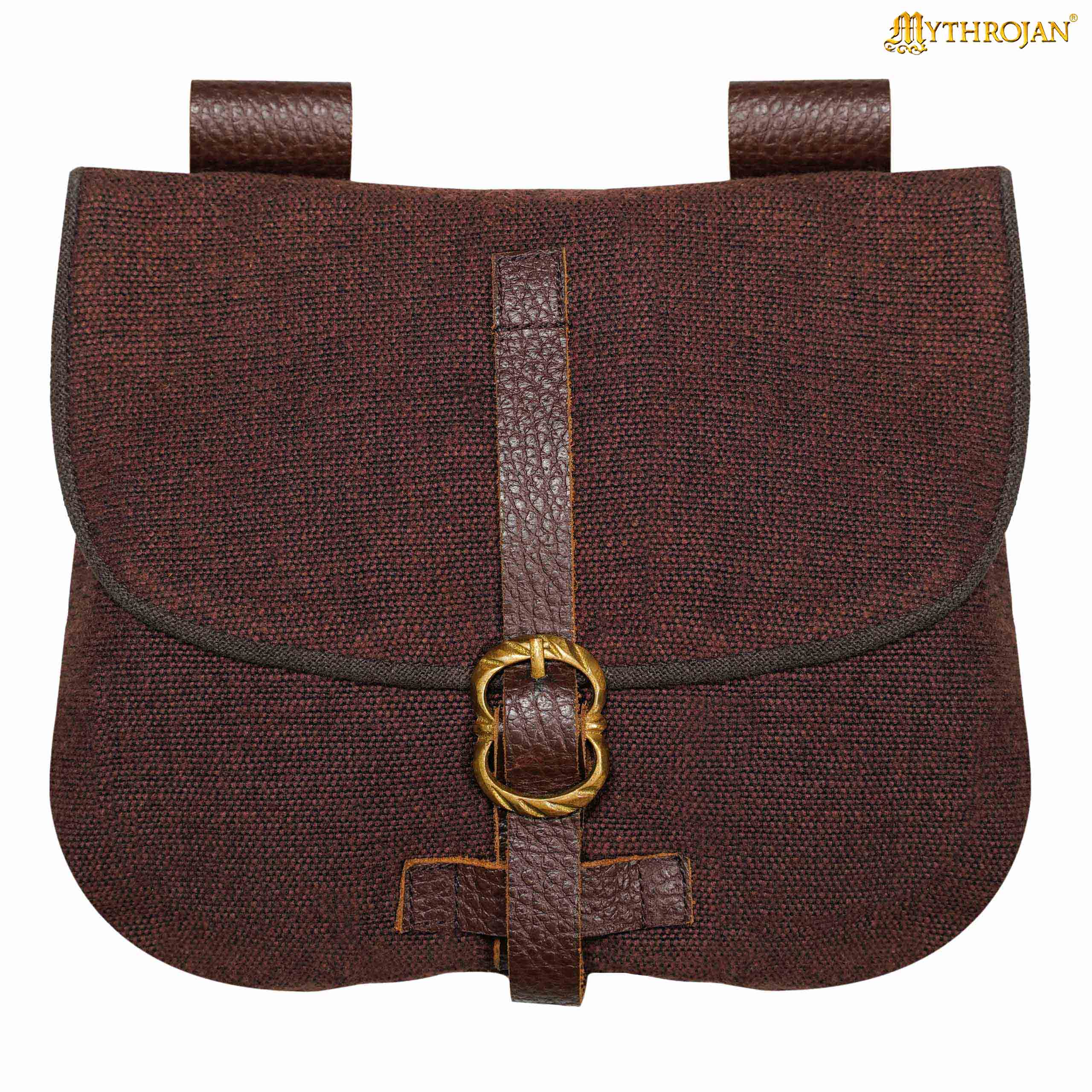 Mythrojan Late Medieval Belt Bag, Ideal for SCA LARP Reenactment & Ren fair, Handwoven Canvas , Brown , 6.2 ”× 7 ”