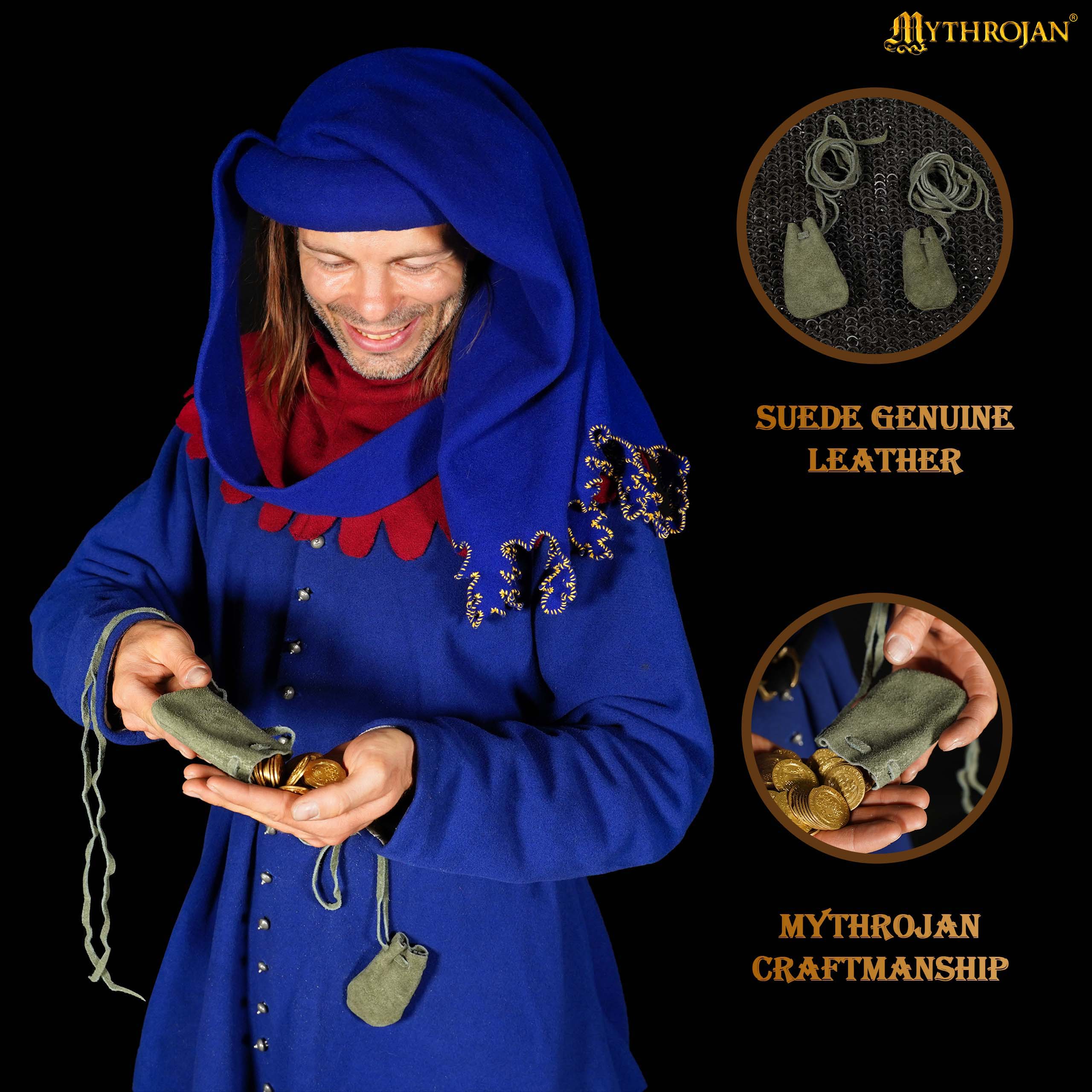 Mythrojan Native American Drawstring Medicine Bag Leather Pouches Set of 2 - Dark Green