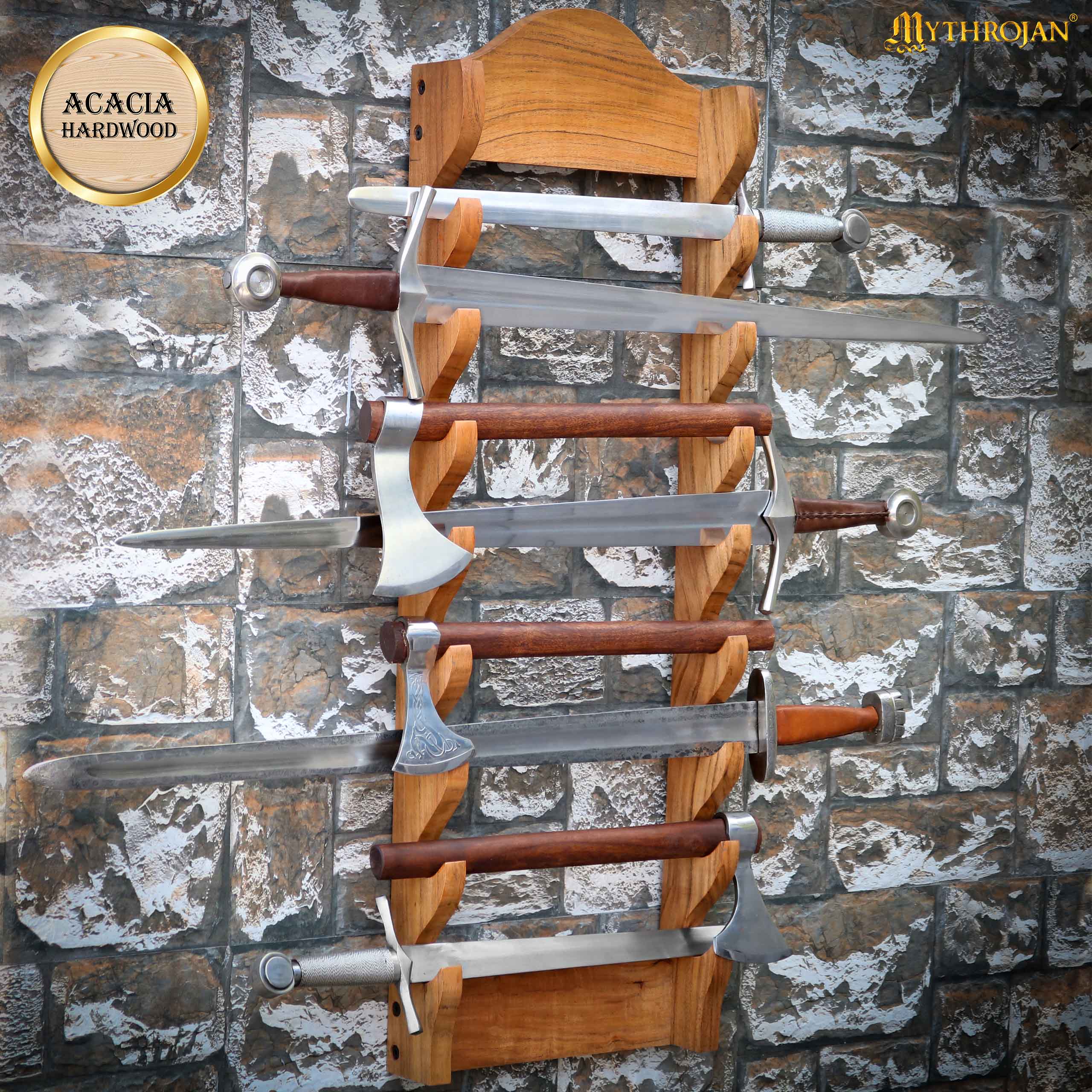 Mythrojan Medieval Sword Wall Mount Samurai Sword Display Stand Katana Sword Holder Gladiator Sword Wall Display Crusader Sword Stand Knife Stand for Display: Eight Tier Sword Stand