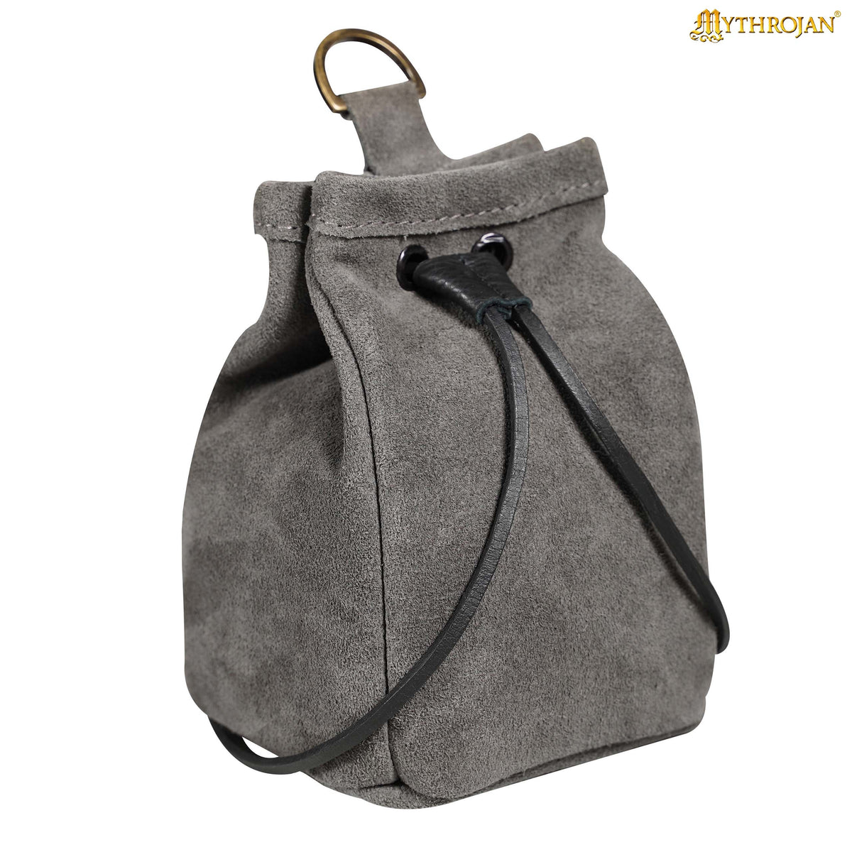 Mythrojan Medieval Drawstring Belt Bag, Ideal for SCA LARP Reenactment & Ren fair , Suede Leather , Dark Blue