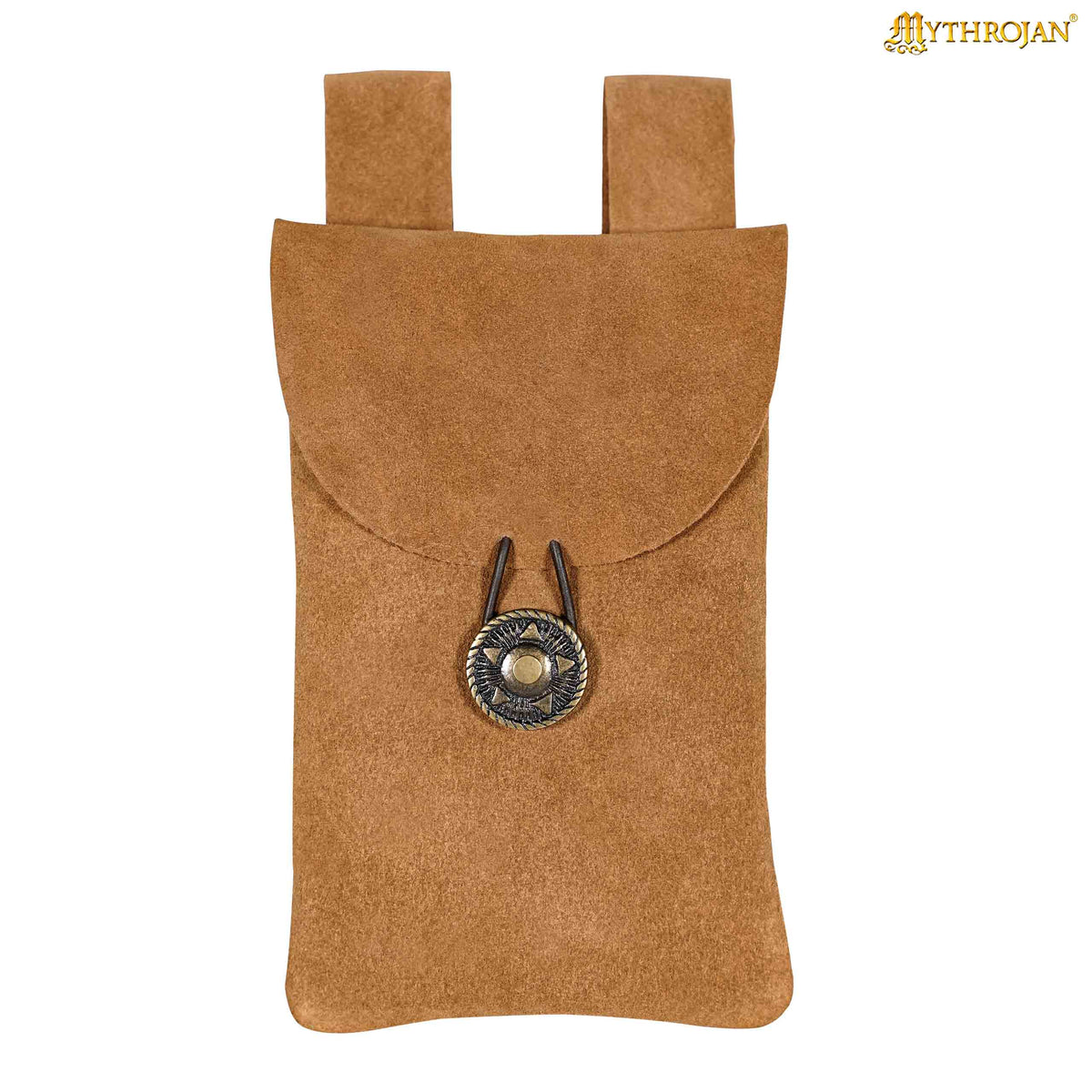 Mythrojan Suede Belt Bag, Ideal for SCA LARP Reenactment & Ren fair, Suede Leather, Black , 7.2 ”× 4.7 ”
