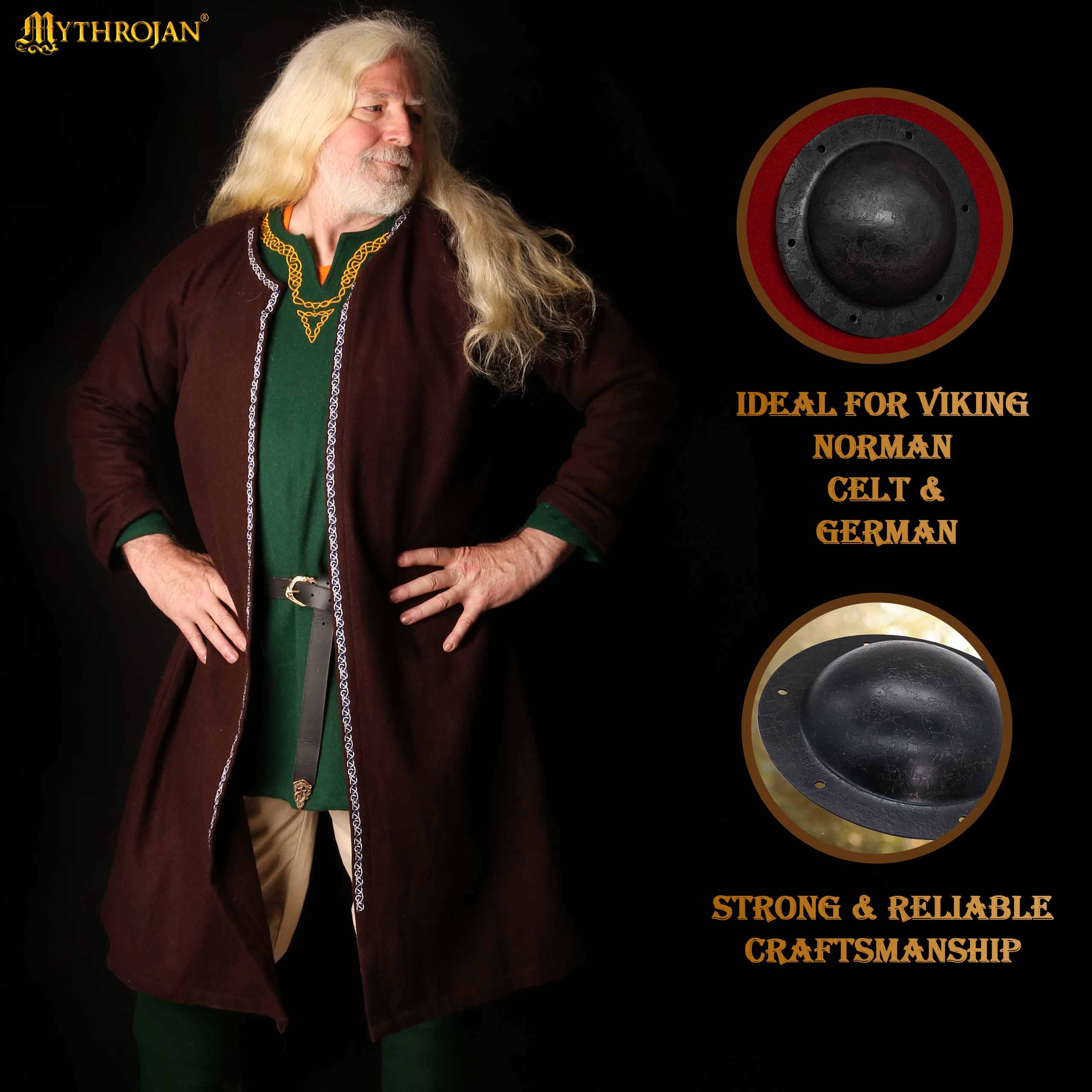 Mythrojan 7.5" VIKING “CLASSIC” SHIELD BOSS UMBO - Fully Functional and BATTLE READY : Viking Historical Reenactment, Medieval Norman Knight or Germanic Warriors HAND FORGED. Finish : Antique Black