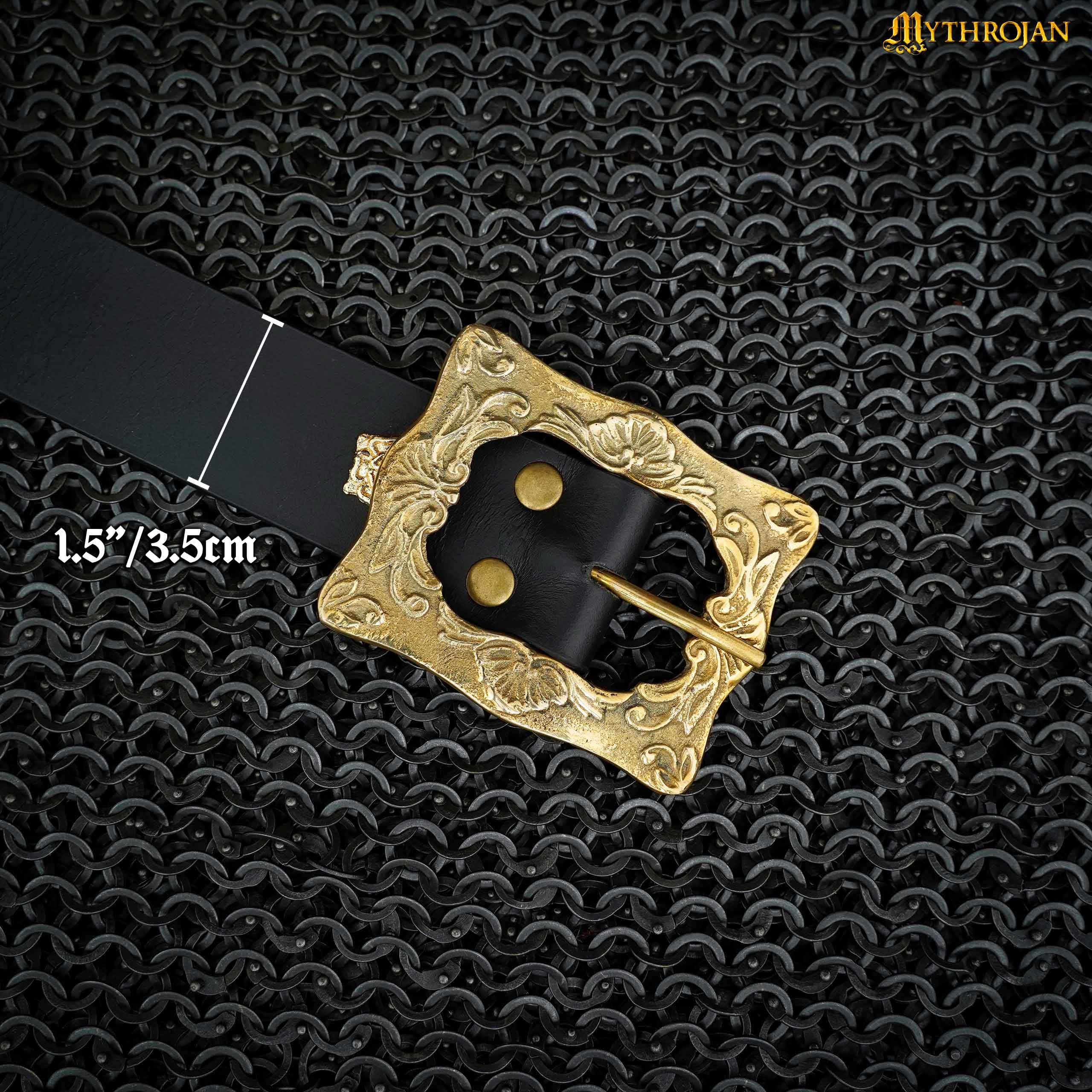 Mythrojan Solid Brass Pirate Belt Buckle : Medieval LARP DIY Costume Cosplay Historical Reenactment Gold - 3.3" x 2.5"