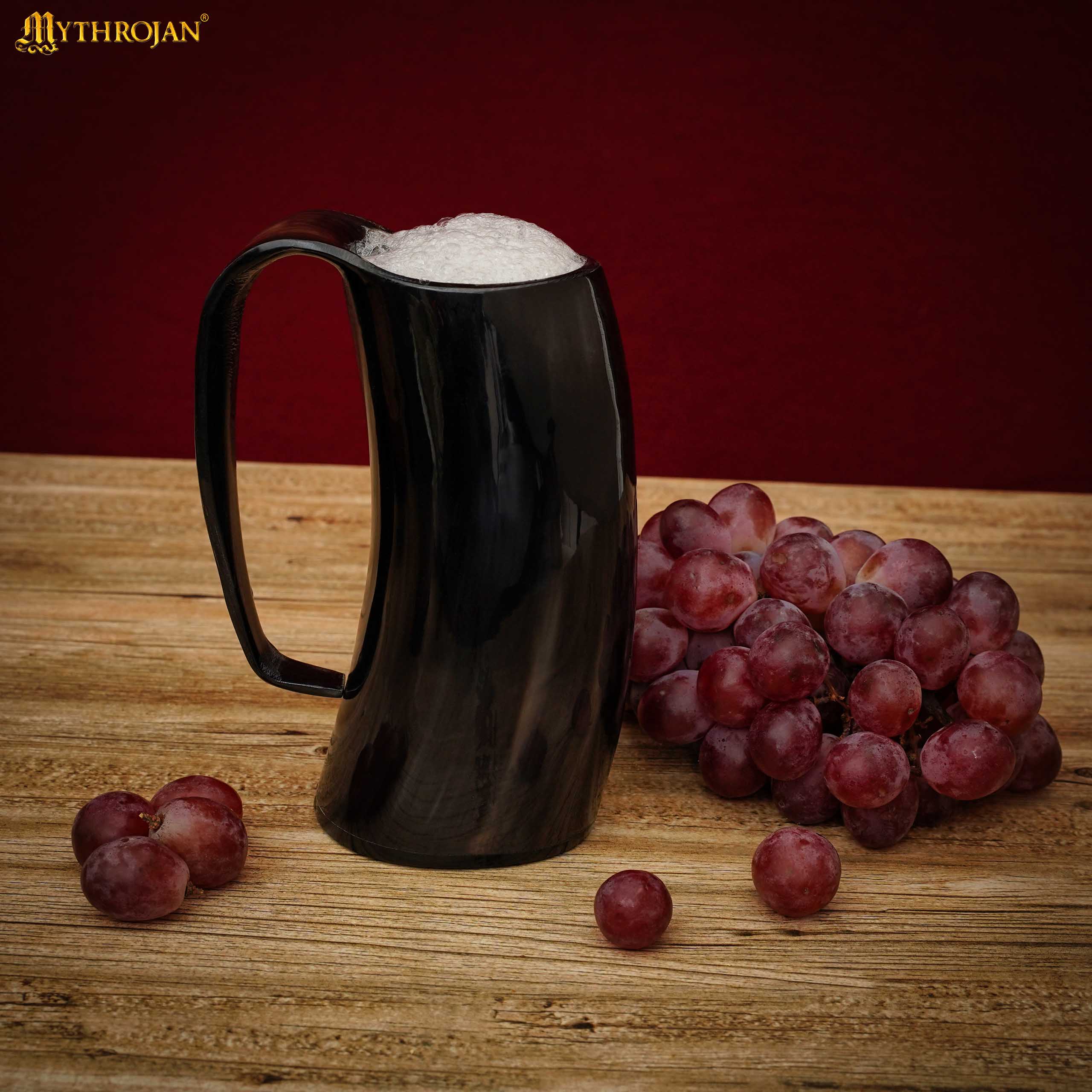 Mythrojan Tumbler Viking Drinking Cup with Handle & Medieval Buckle Renaissance with Leather Strap - Pearl