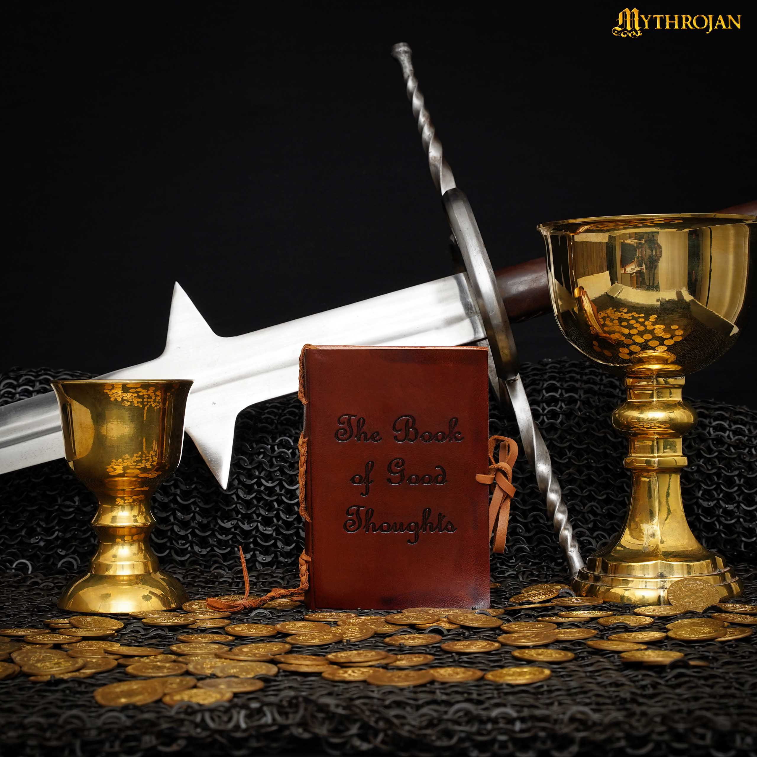 Mythrojan Medieval The Book of Good Thoughts Leather Journal Handmade Diary - Brown