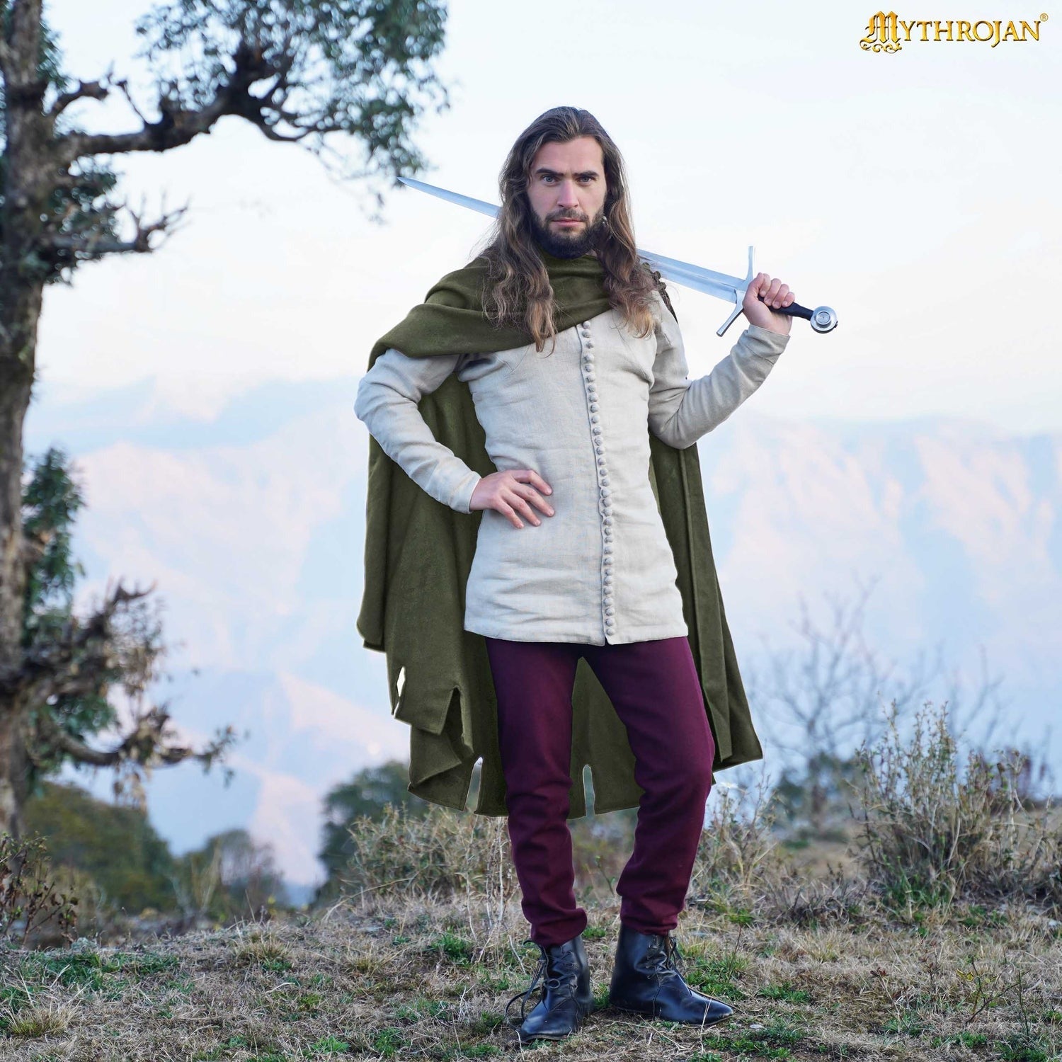 Bocksten Man woolen medieval cloak : 14th-15th century historical 100% recycle wool cape