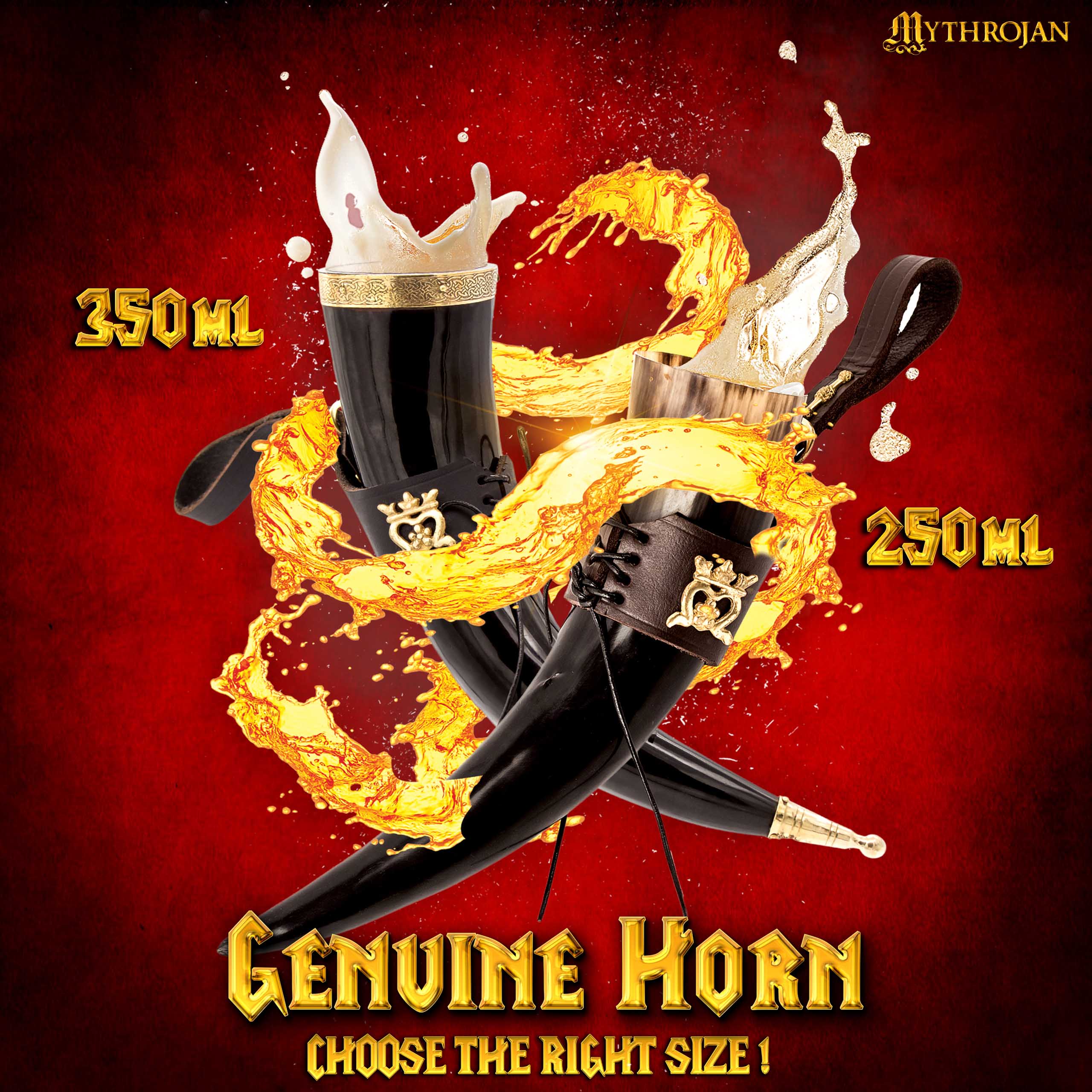 Mythrojan"THE ELEGANT LADY" Viking Drinking Horn with Leather Holder Authentic Medieval Inspired Viking Wine/Mead Mug - Polished Finish - 250 ML / Brown