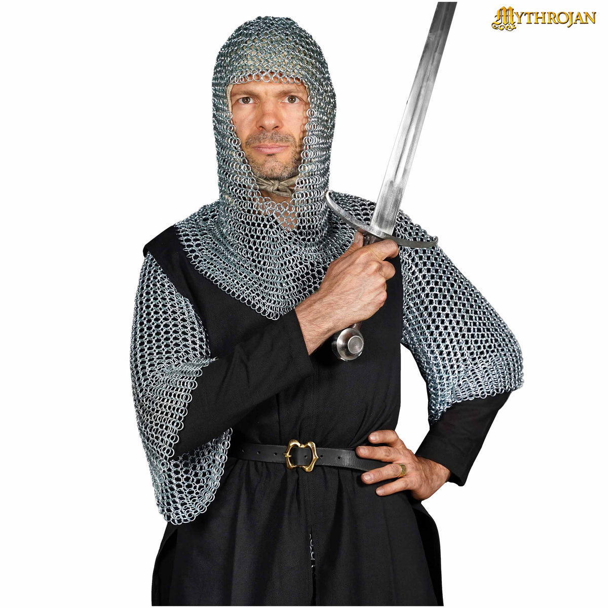 Mythrojan Chainmail Coif Medieval Knight Renaissance Armor Chain Mail Hood  Viking LARP 16 Gauge 