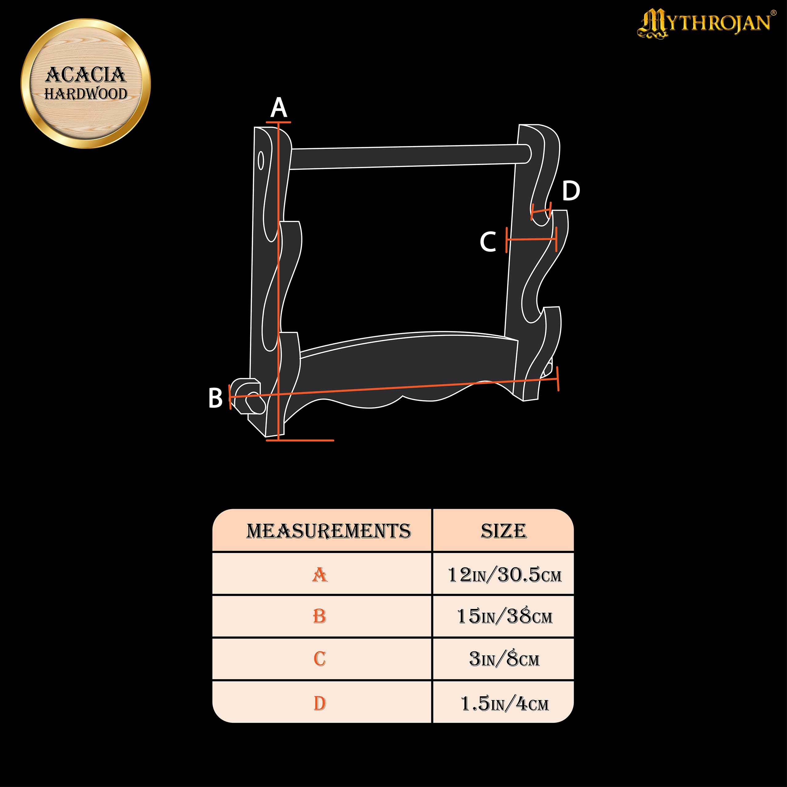 Mythrojan Solid Wood Sword Stand Medieval Sword Wall Mount Samurai Sword Display Stand Katana Sword Holder Gladiator Sword Wall Display Crusader Sword Stand Knife Stand for Display- Two Tier 15" x 12"