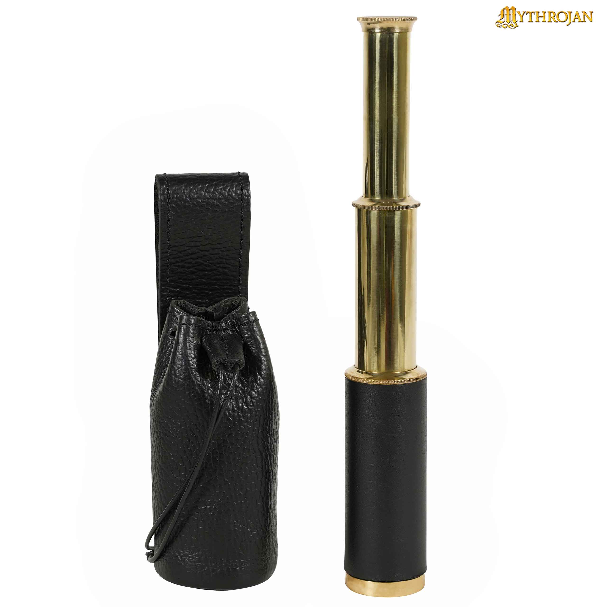 Mythrojan Pirate’s Spyglass Drawstring Belt Pouch, Ideal for Pirate cutthroat Cosplay SCA LARP, Full Grain Leather, Black, Small