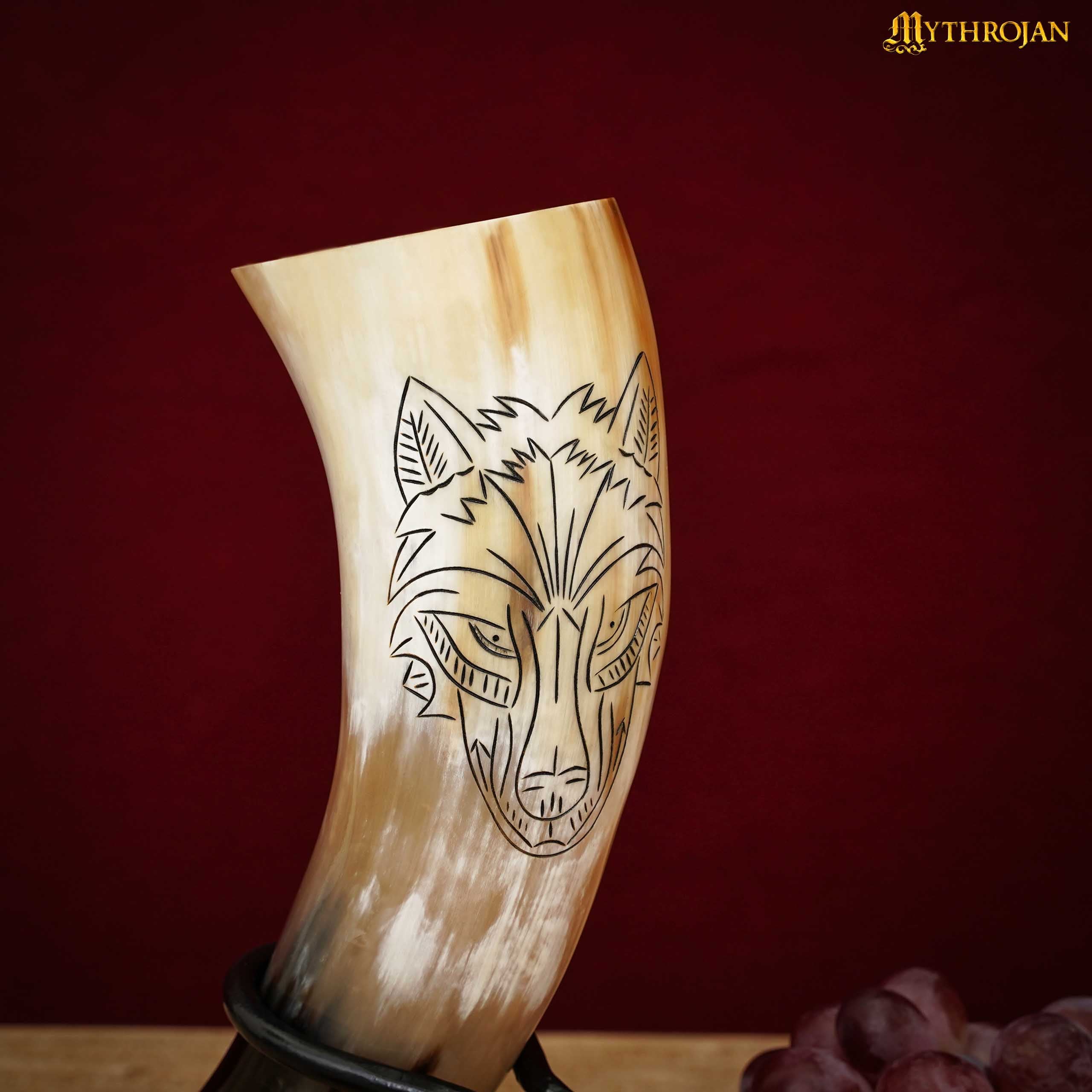 Mythrojan Wolf Drinking Horn Authentic Medieval Inspired Viking Wine/Mead 400 ML - Polished Finish