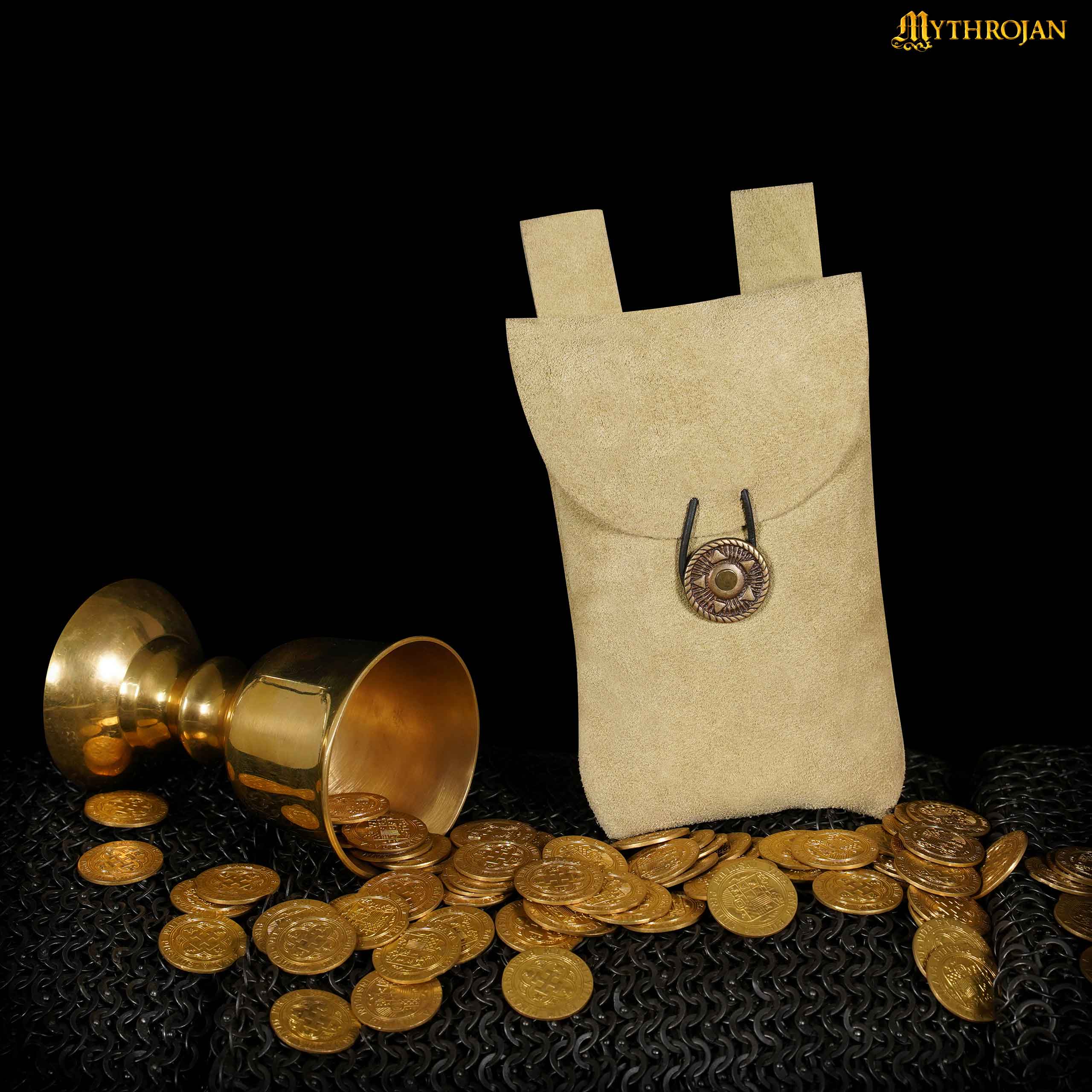 Mythrojan Suede Belt Bag, Ideal for SCA LARP Reenactment & Ren fair, Suede Leather, Olive , 7.2 ”× 4.7 ”