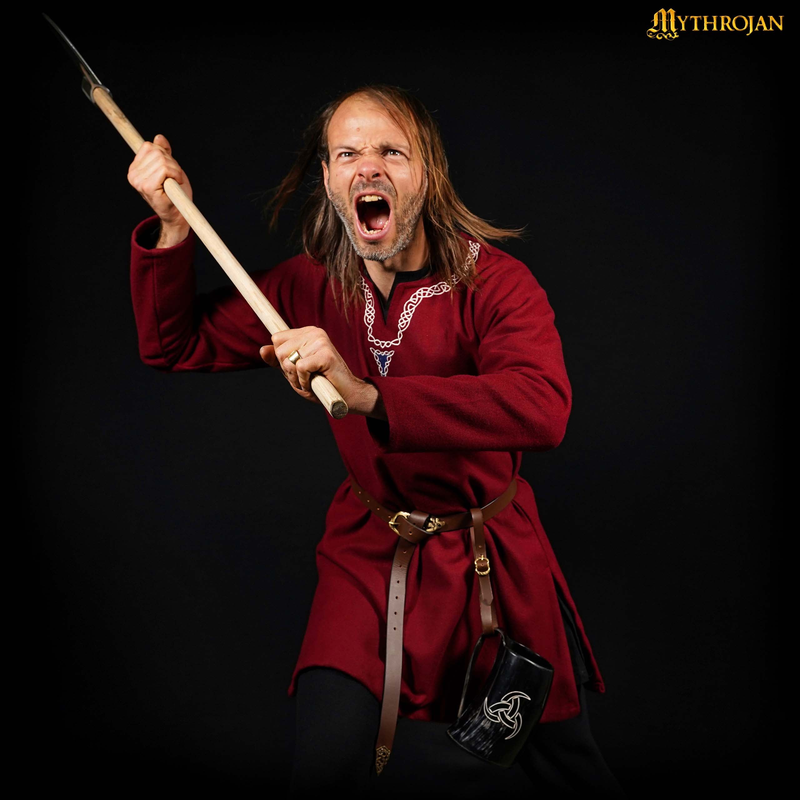 Mythrojan Tankard Leather Strap with Solid Brass Buckle, Ideal for Horn Tankard and Mugs, LARP SCA Medieval Renaissance Knight Viking Reenactment, Brown, 15.3”×0.7”