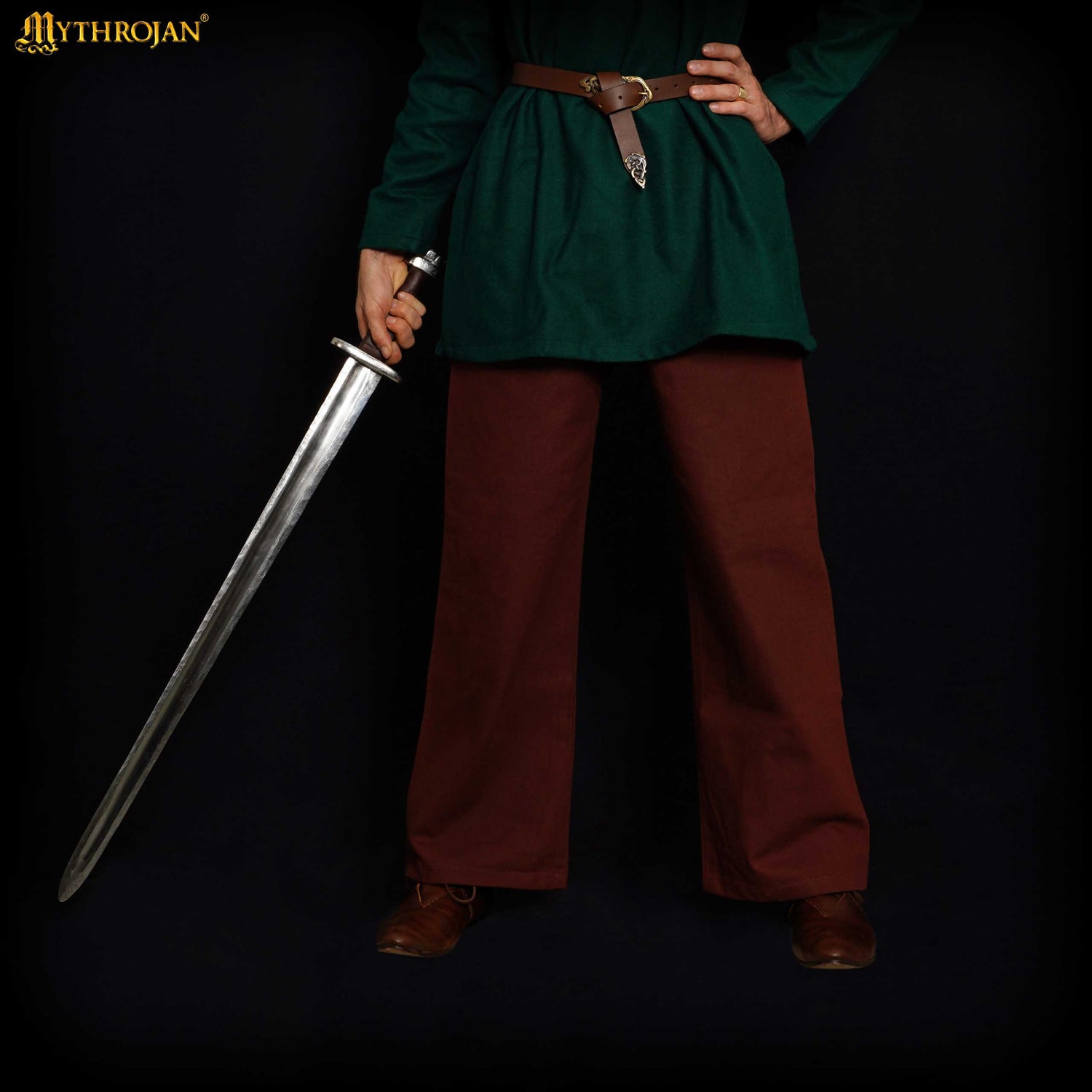 Mythrojan WARRIOR CANVAS TROUSERS Medieval Viking Knight Pirate Cotton, Brown