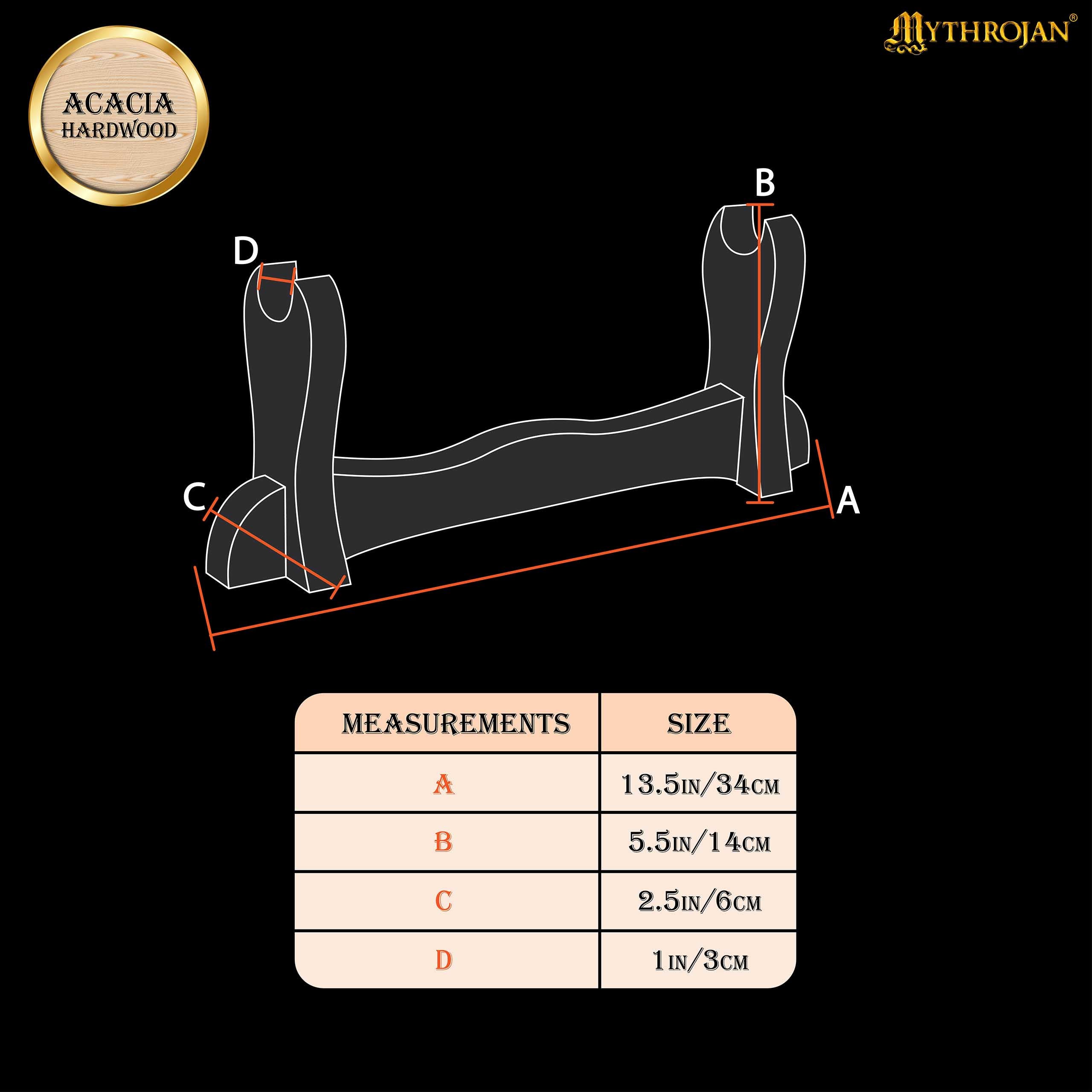 Mythrojan Solid Wood Sword Stand Medieval Sword Wall Mount Samurai Sword Display Stand Katana Sword Holder Gladiator Sword Wall Display Crusader Sword Stand Knife Stand for Display