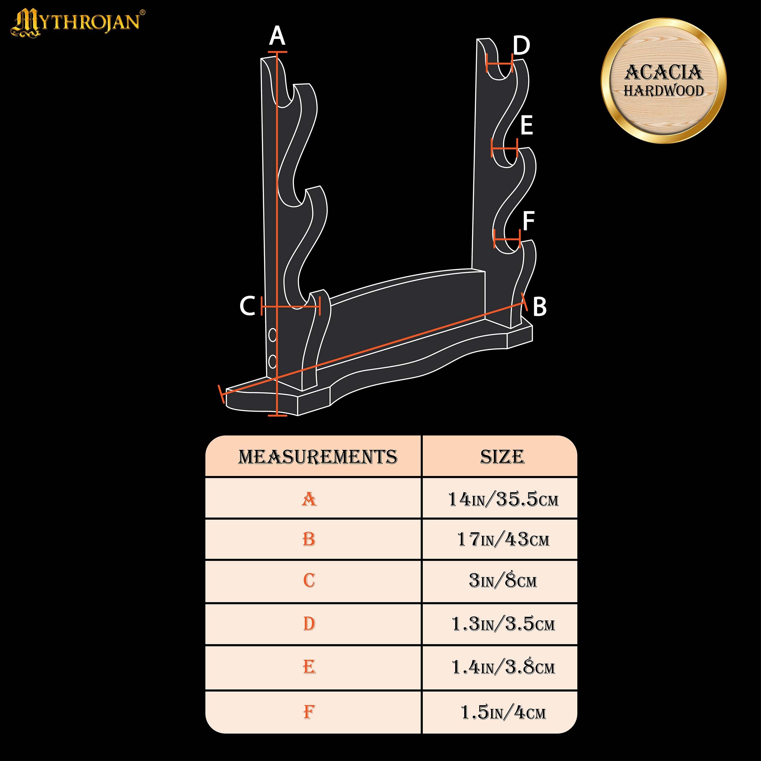 Mythrojan Solid Wood Sword Stand Medieval Sword Wall Mount Samurai Sword Display Stand Katana Sword Holder Gladiator Sword Wall Display Crusader Sword Stand Knife Stand for Display - Three Tier Sand 17" x 14"