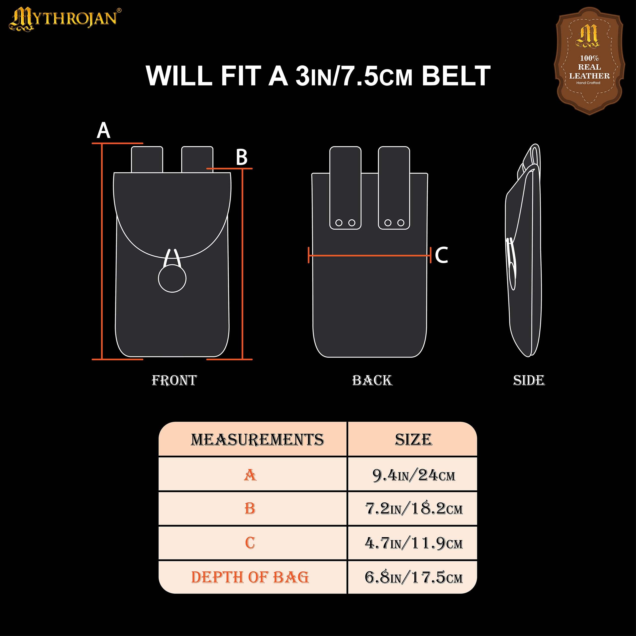 Mythrojan Suede Belt Bag, Ideal for SCA LARP Reenactment & Ren fair, Suede Leather, Chocolate Brown , 7.2 ”× 4.7 ”