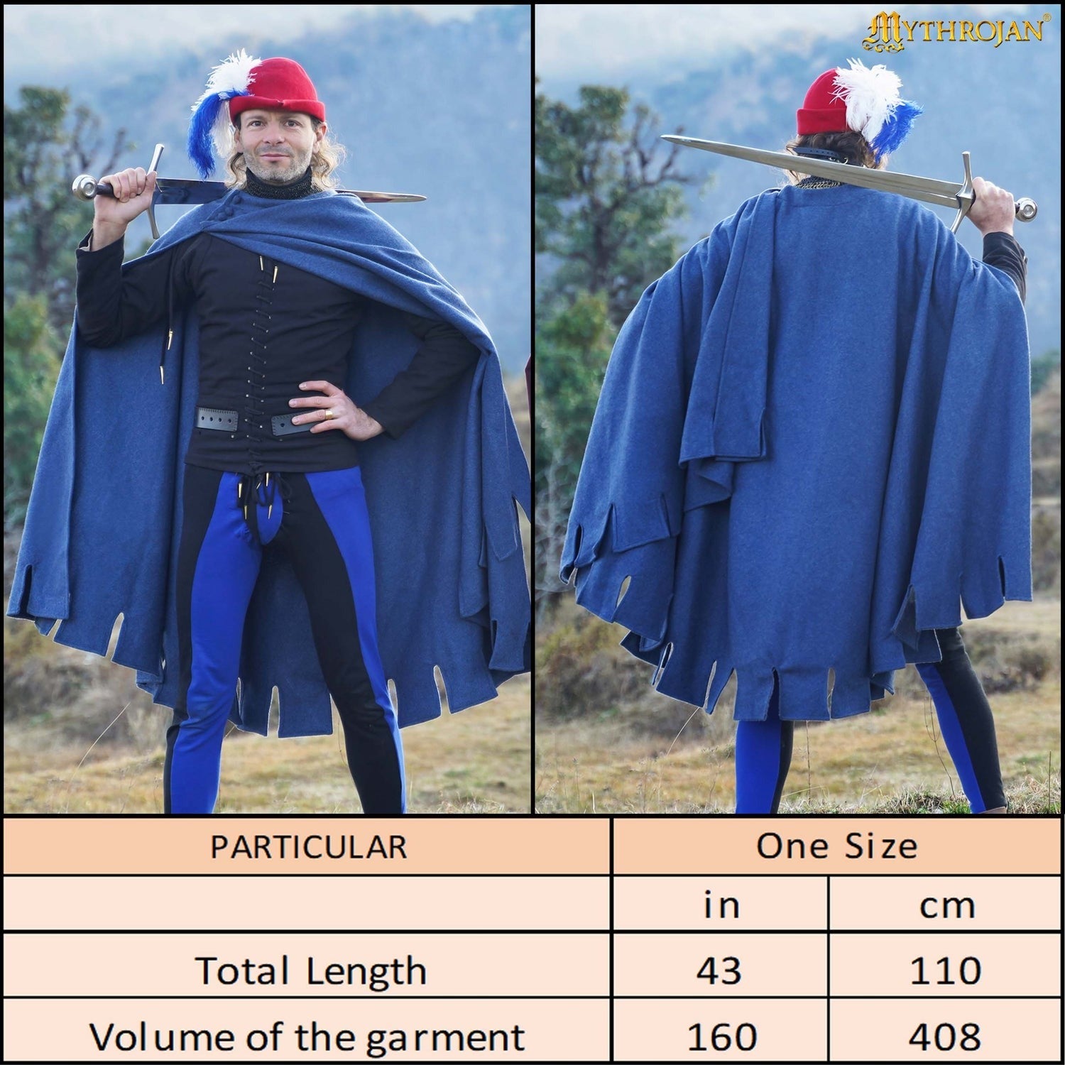 Bocksten Man woolen medieval cloak : 14th-15th century historical 100% recycle wool cape