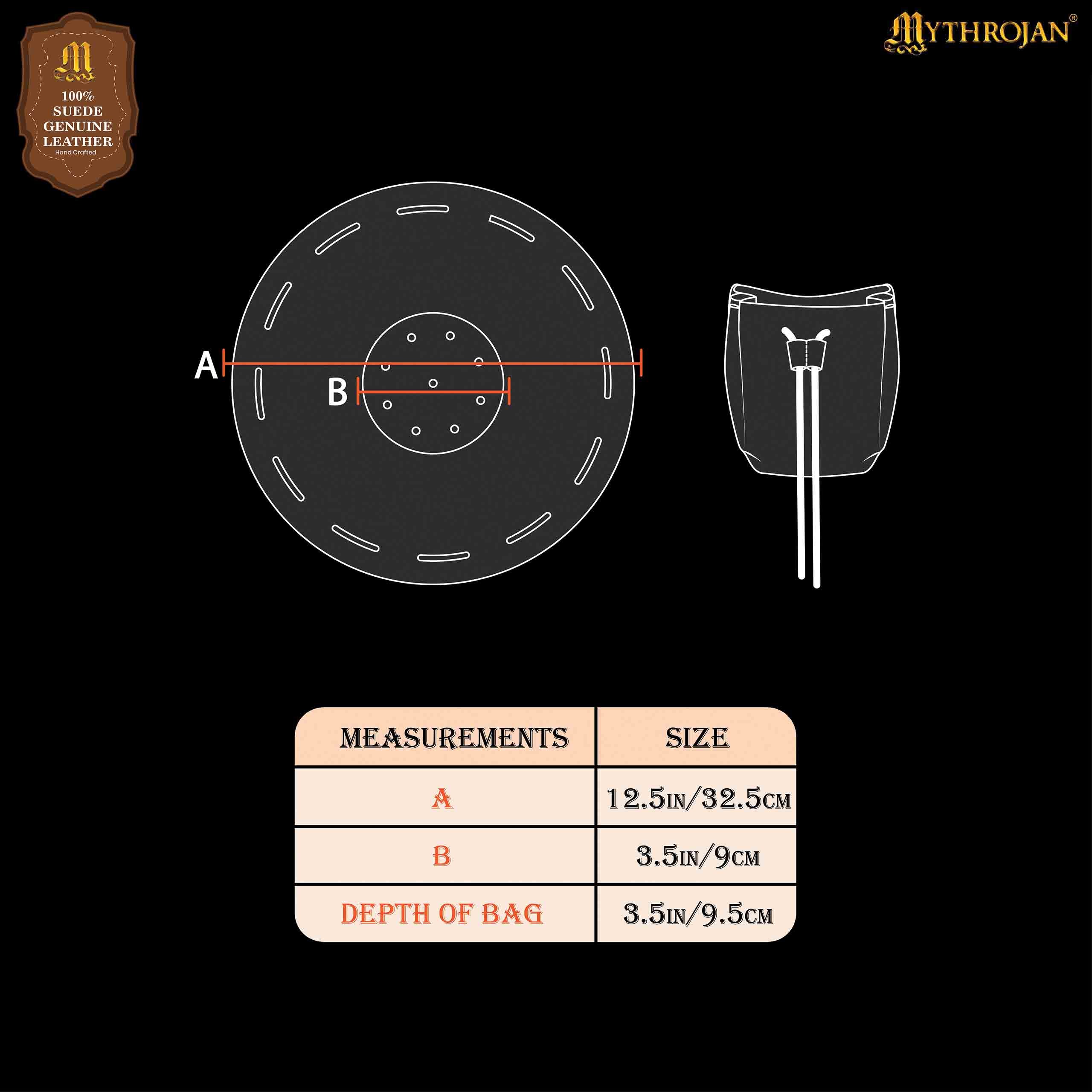 Mythrojan “ Gold and Dice ” Medieval Drawstring Pouch , Ideal for SCA LARP Reenactment & Ren fair : Suede Leather Bag , 3.5”