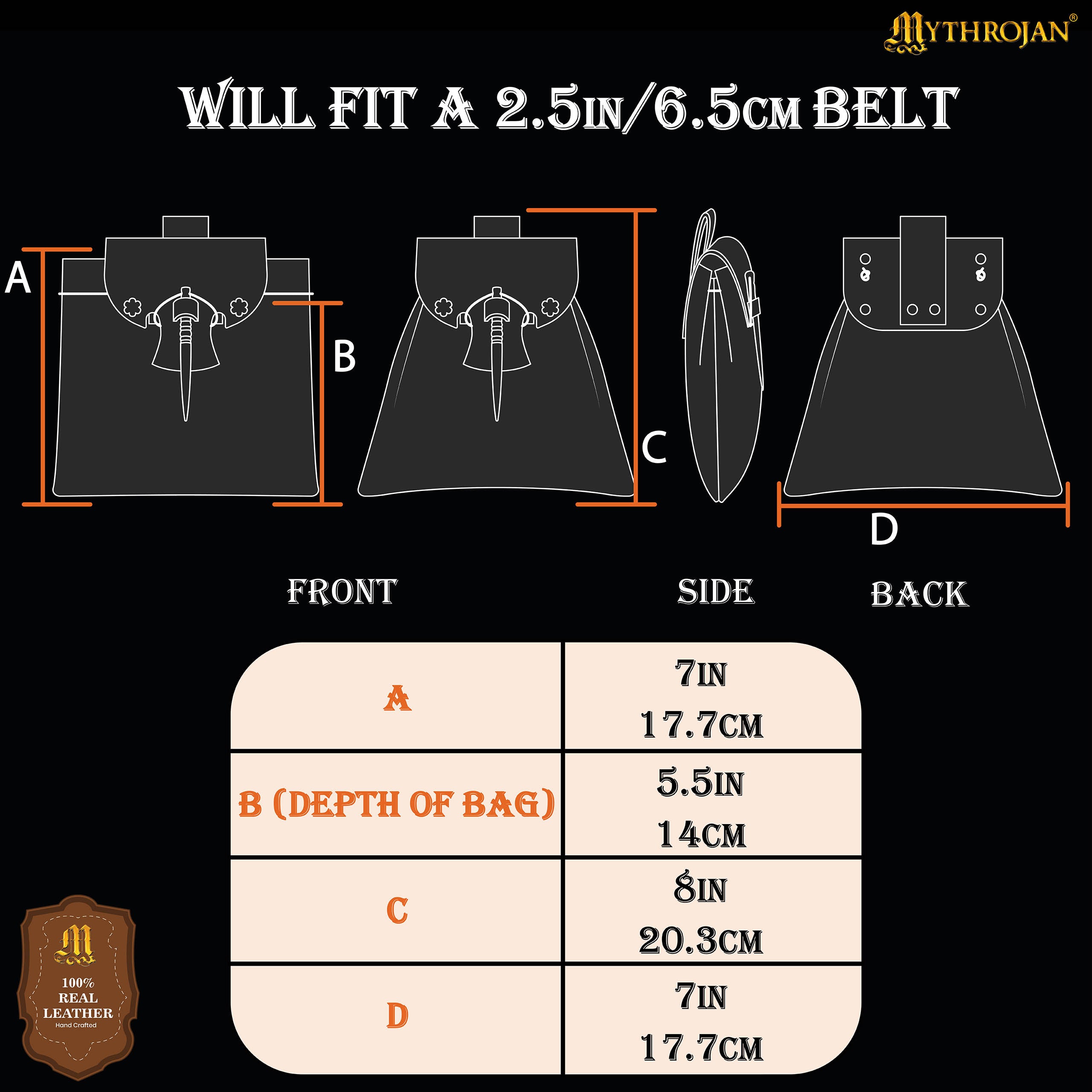 Mythrojan “Gold and Dice” Medieval Fantasy Belt Bag with Bone Needle Closure, Ideal for SCA LARP reenactment & Ren fair, Black and Green, 7”×7”