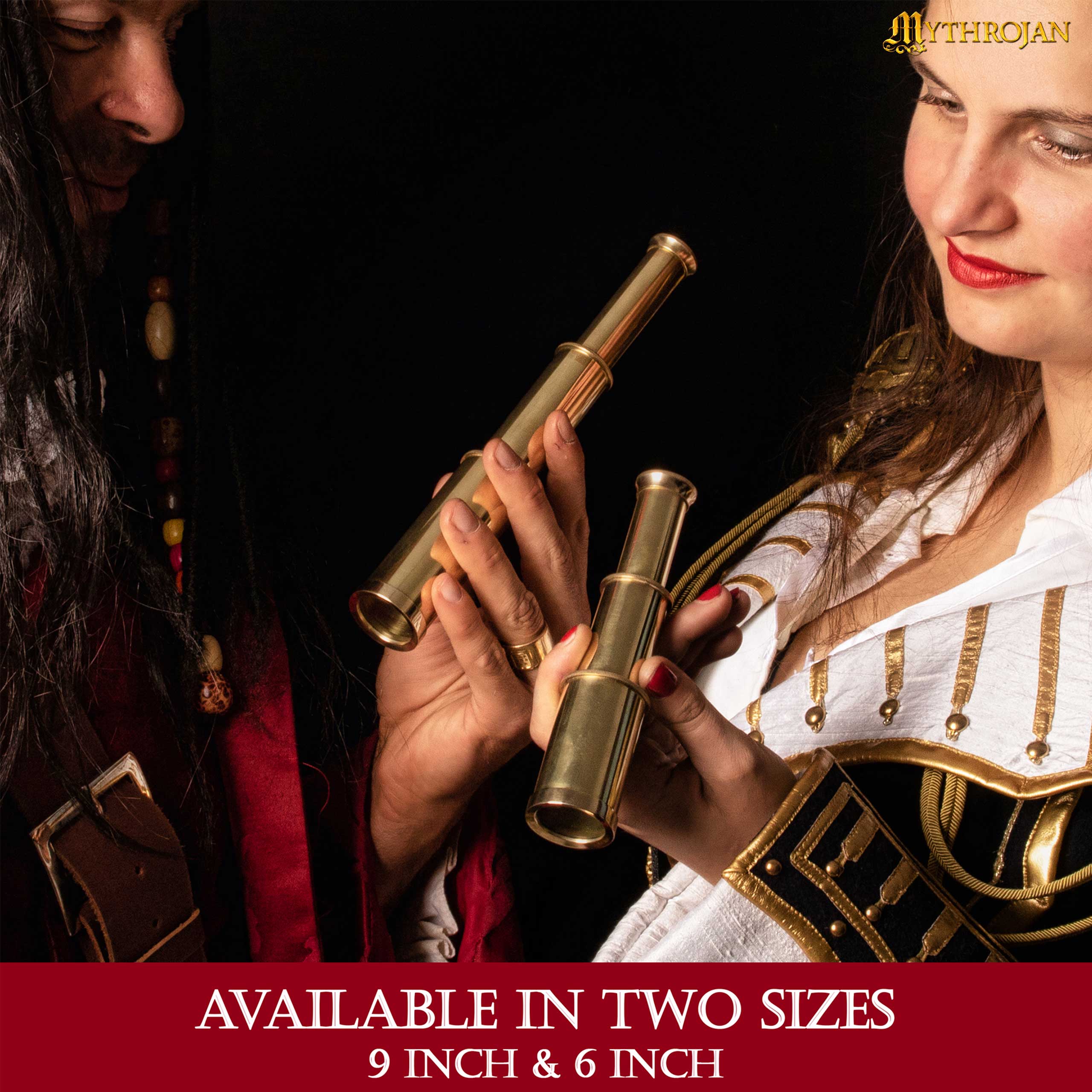 Mythrojan Mini Pirate Spyglass Telescope Brass Colapsable Hand Telescope with Wooden Box Small Vintage Telescope Pirate Decore Brass Decorative Telescope - Brass - 6"