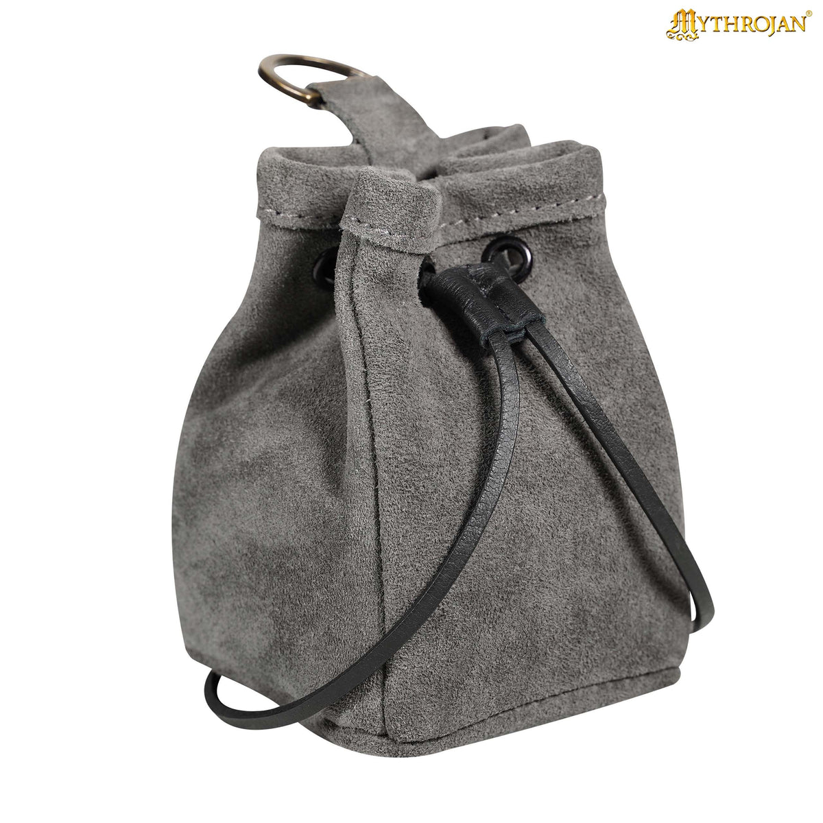 Mythrojan Medieval Drawstring Belt Bag, Ideal for SCA LARP Reenactment & Ren fair , Suede Leather , Dark Blue
