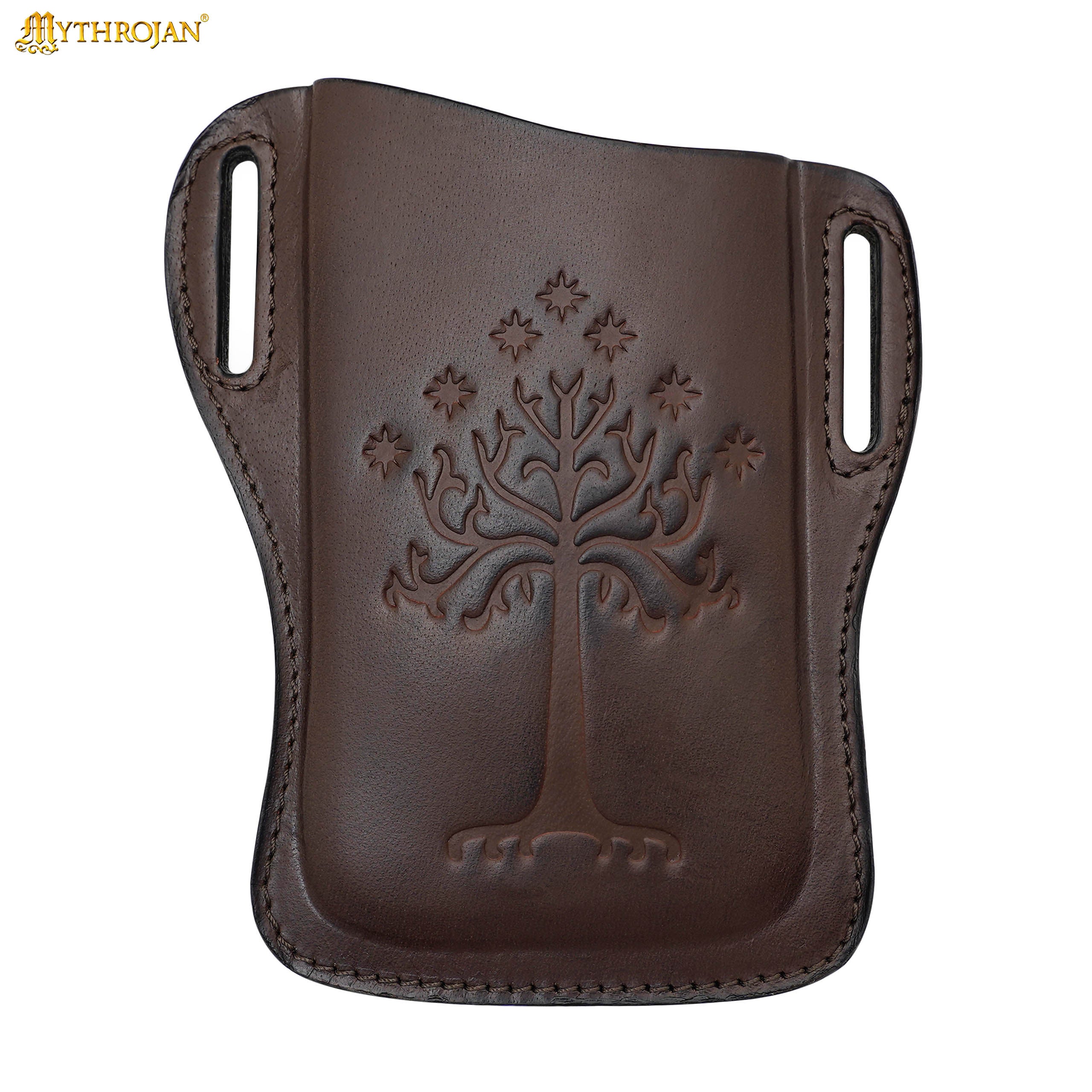 Mythrojan The Tree of Gondor / Numenor Phone Case Genuine Leather Belt Pouch for Mobile Phones, Full Grain Leather, Brown