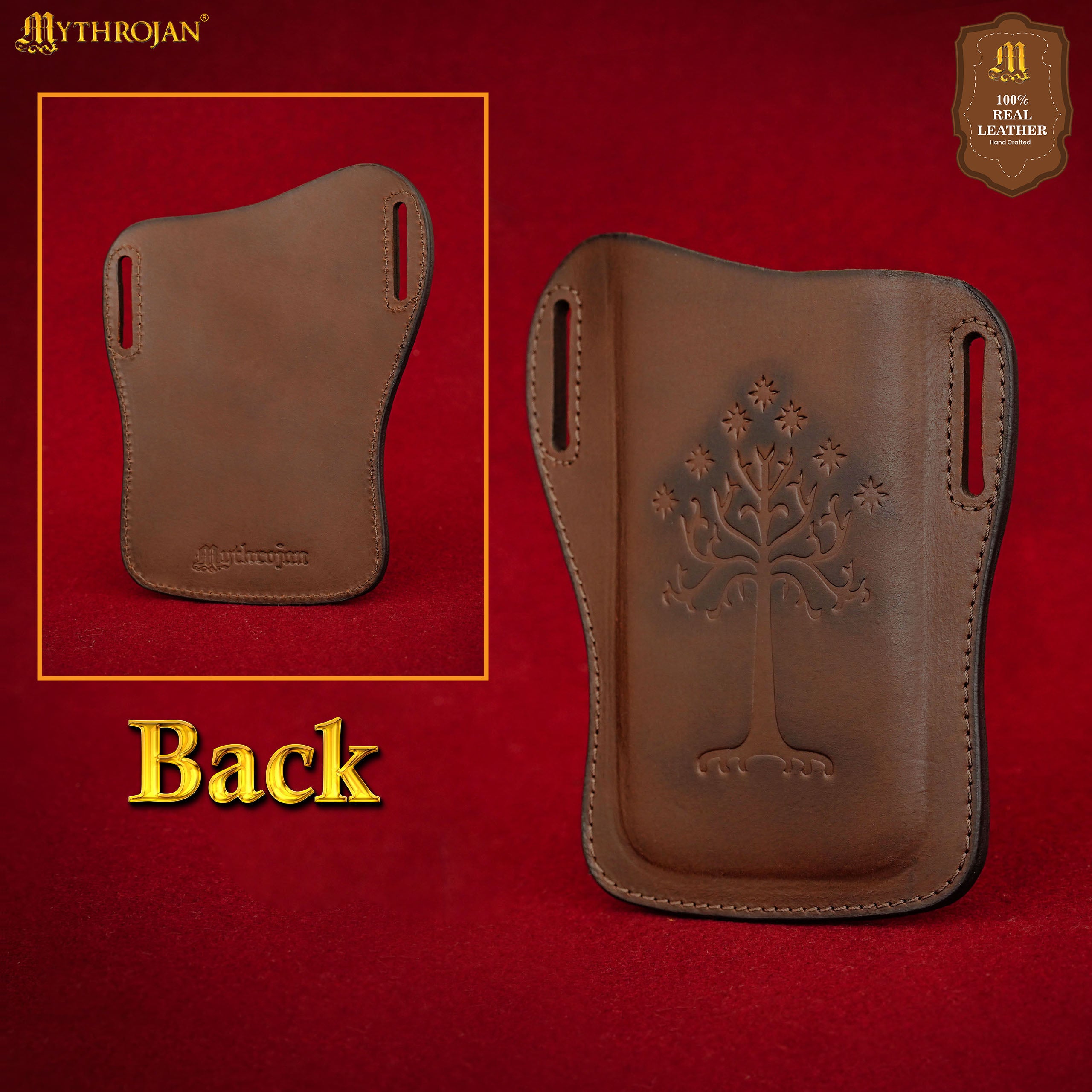 Mythrojan The Tree of Gondor / Numenor Phone Case Genuine Leather Belt Pouch for Mobile Phones, Full Grain Leather, Brown