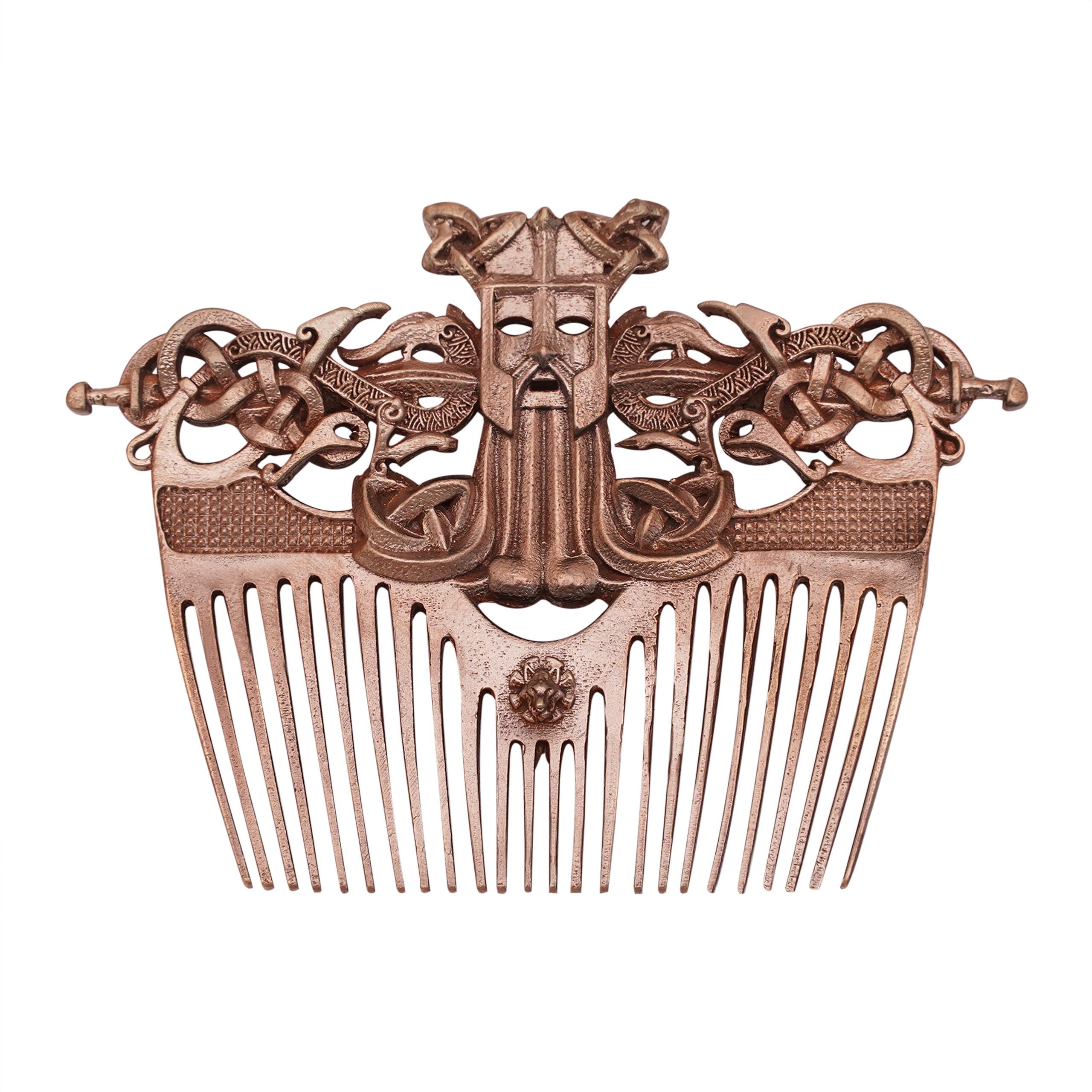 Mythrojan Solid Bronze Nordic Beard Comb with Genuine Leather Sheath