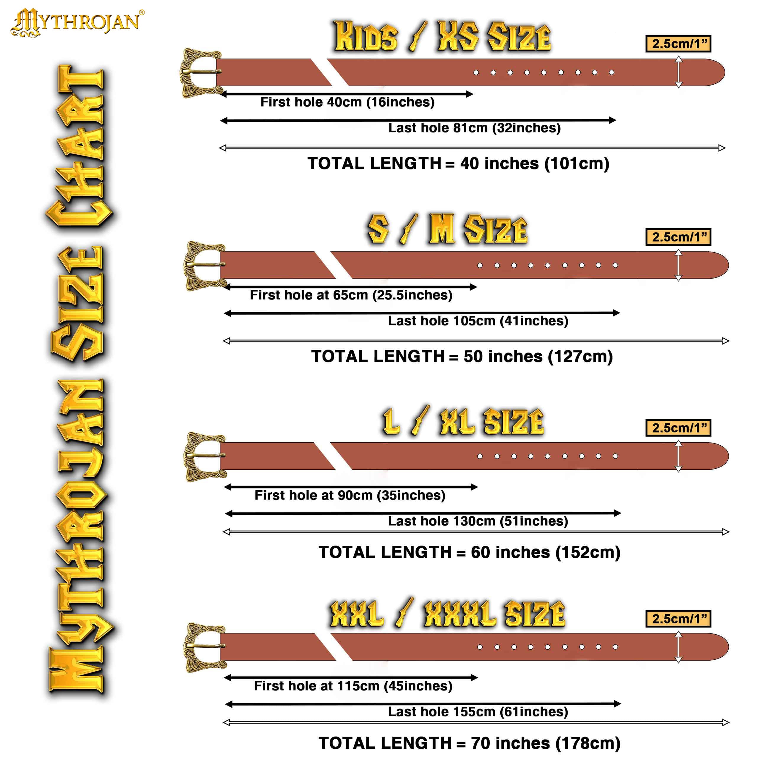 Mythrojan “Laguerta” Viking Leather Belt with Solid Brass historical Buckle and Chape, Ideal for shieldmaiden & warrior in LARP SCA Medieval Reenactment, BLACK