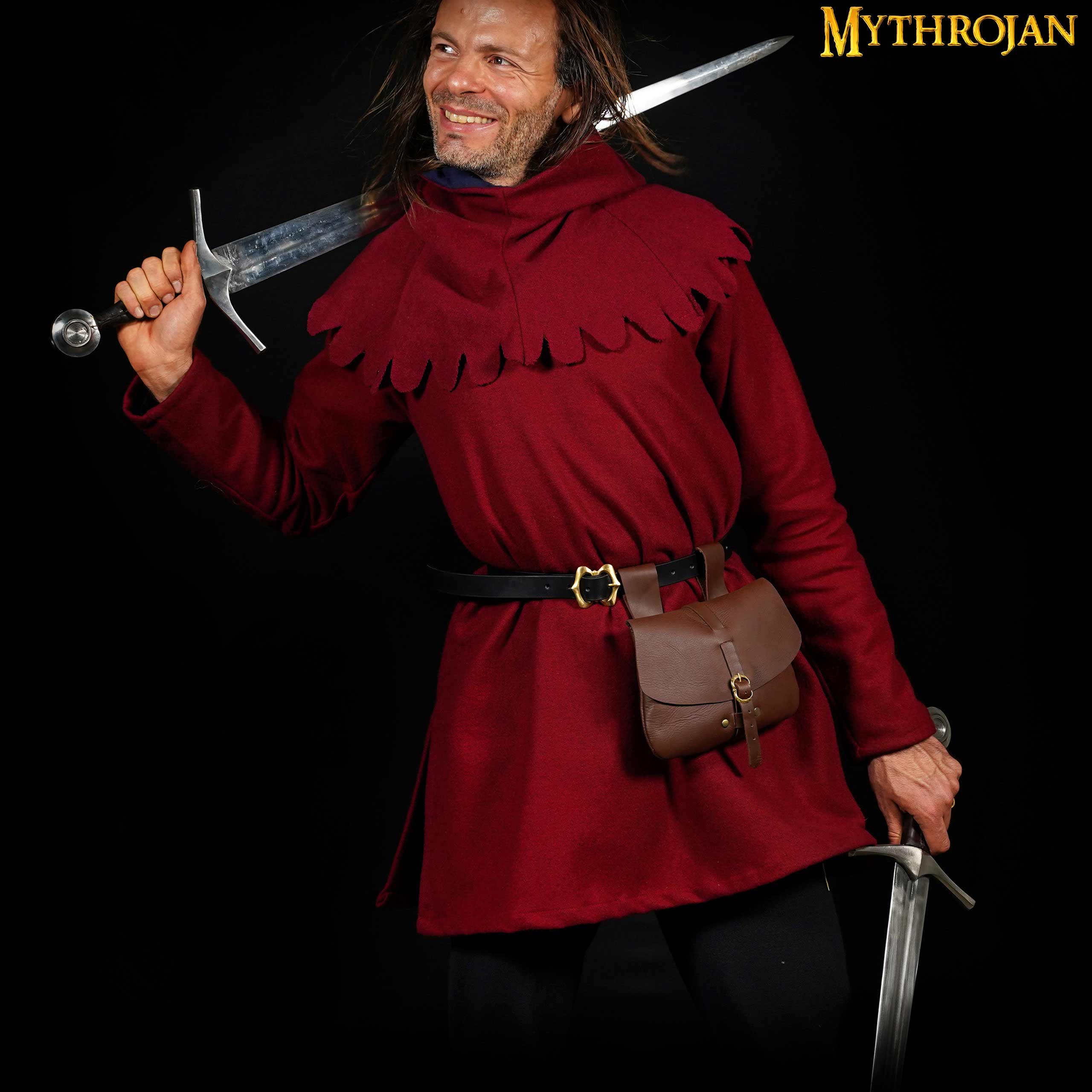 Mythrojan Medieval Leather Bag, Ideal for SCA LARP Reenactment & Ren fair , Full Grain Leather, Brown 6.2 ”× 7 ”