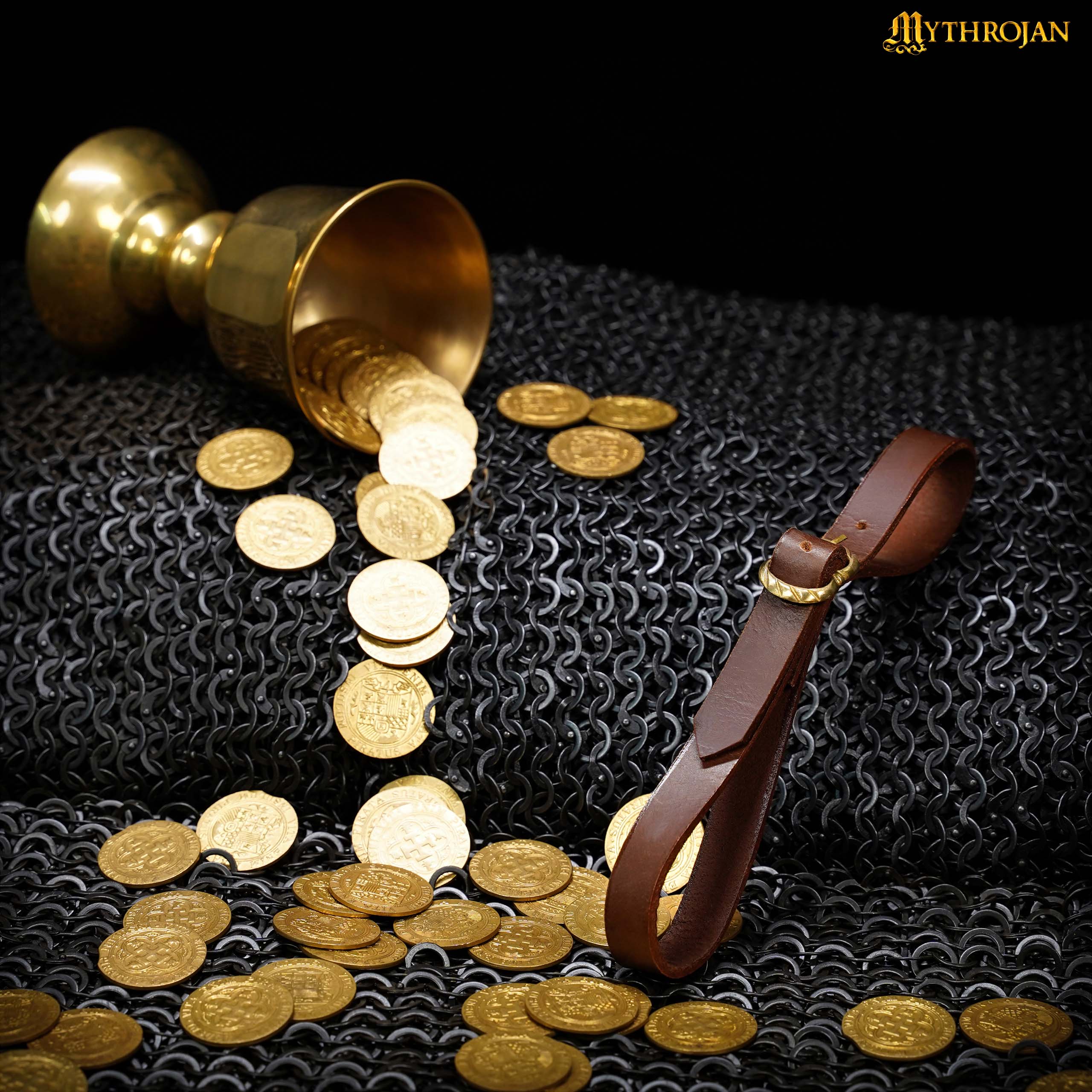 Mythrojan Tankard Leather Strap with Solid Brass Buckle, Ideal for Horn Tankard and Mugs, LARP SCA Medieval Renaissance Knight Viking Reenactment, Brown, 15.3”×0.7”