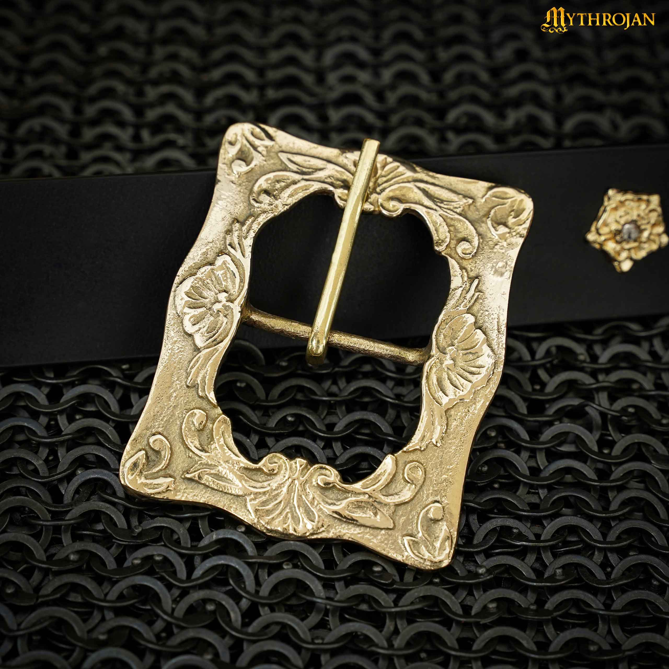 Mythrojan Solid Brass Pirate Belt Buckle : Medieval LARP DIY Costume Cosplay Historical Reenactment Gold - 3.3" x 2.5"