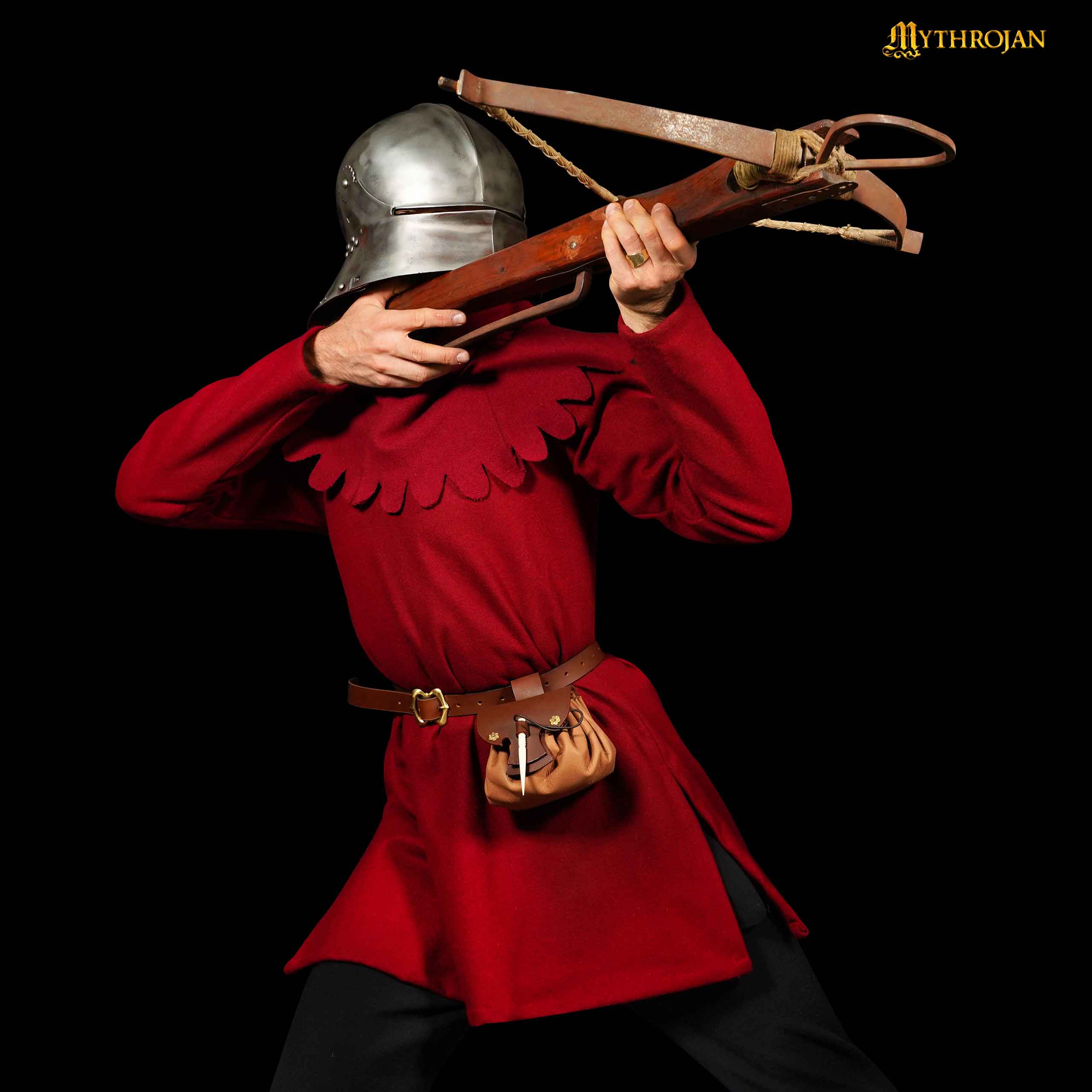 Mythrojan “Gold and Dice” Medieval Fantasy Belt Bag with Bone Needle Closure, Ideal for SCA LARP Reenactment & Ren fair, Brown, 3.5”