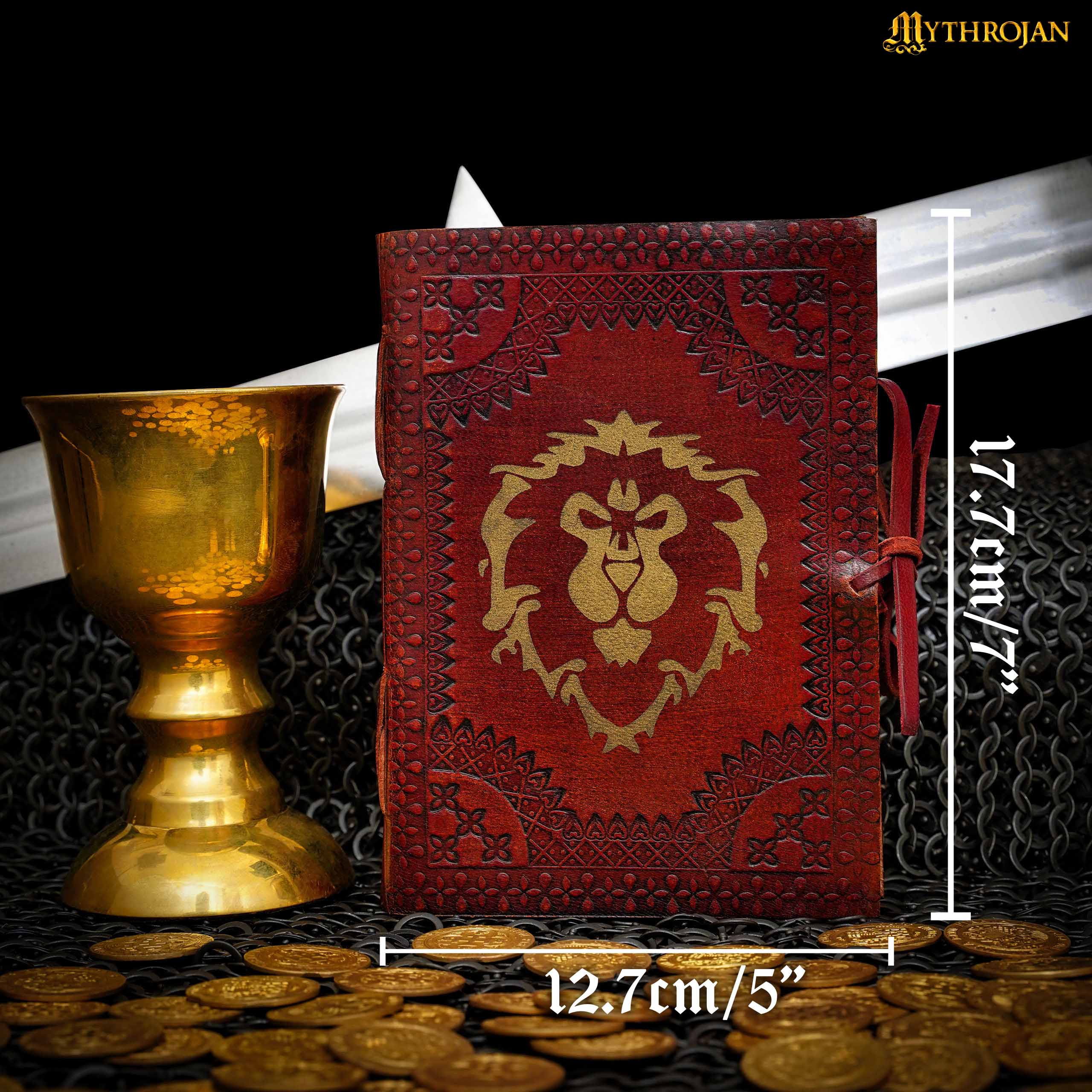 Mythrojan FOR THE ALLIANCE brown WARCRAFT EMBOSSED MEDIEVAL LEATHER JOURNAL 5 x 7 inches Diary Notebook