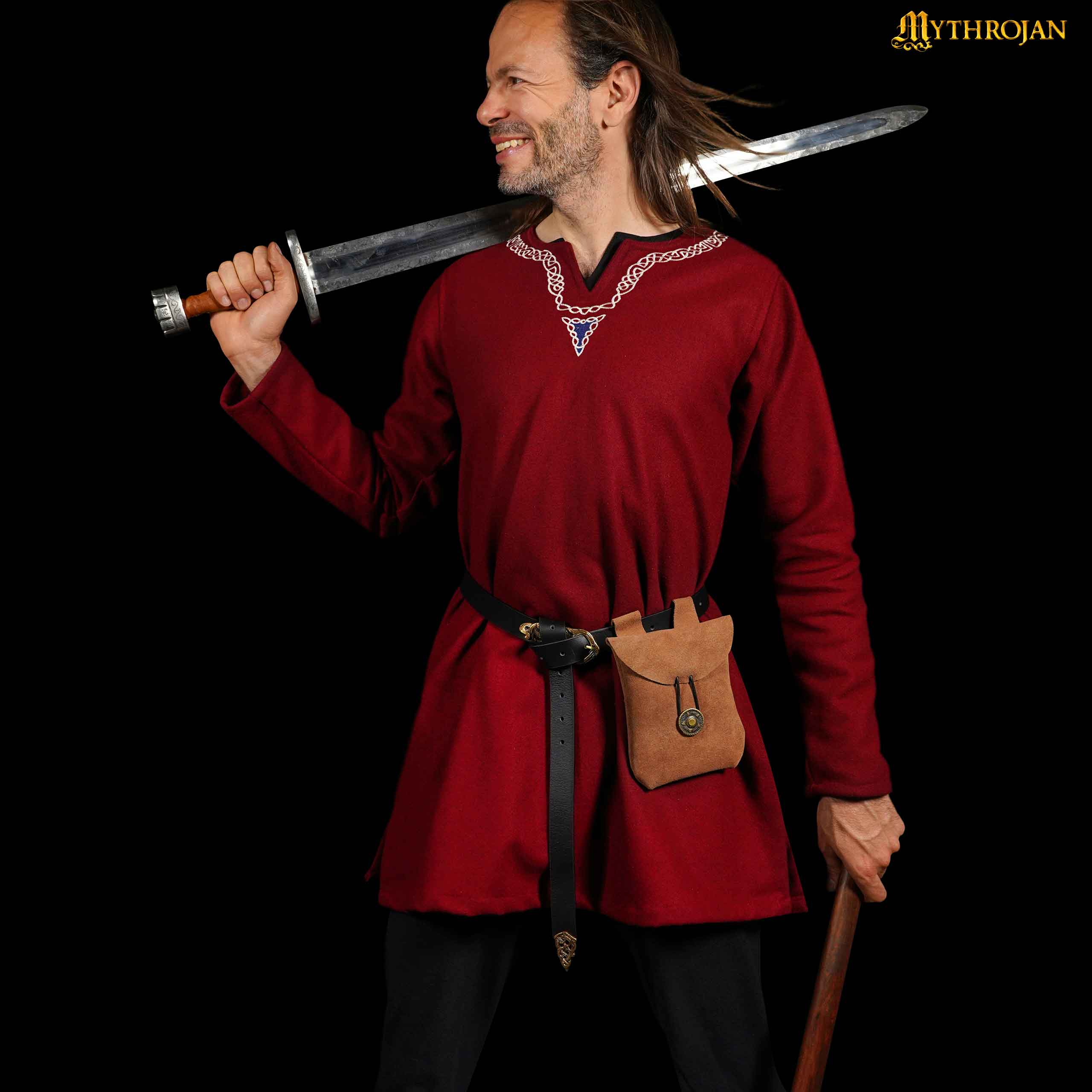 Mythrojan Suede Belt Bag, Ideal for SCA LARP Reenactment & Ren fair, Suede Leather, Brown , 5 .5”× 5.1 ”