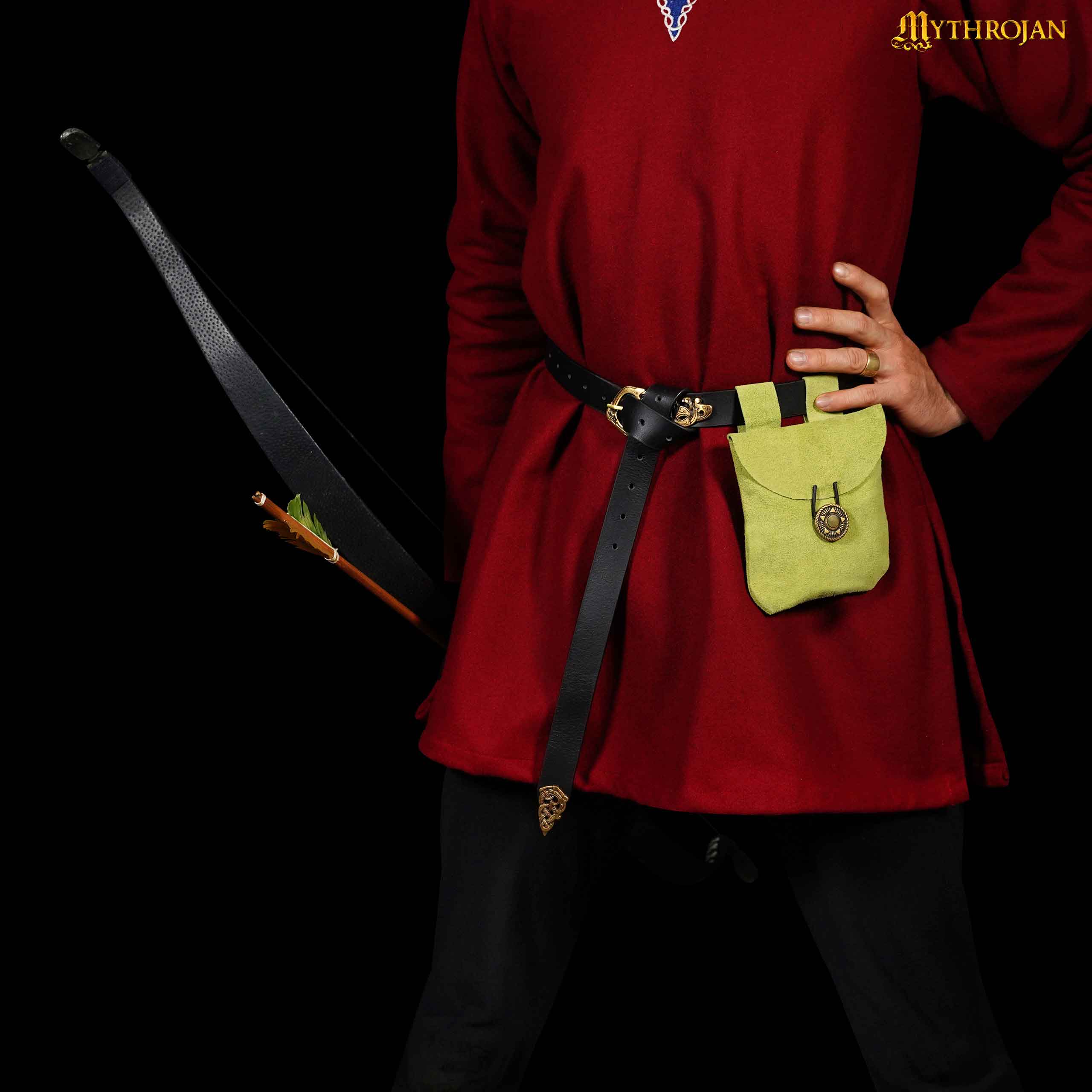 Mythrojan Suede Belt Bag, Ideal for SCA LARP Reenactment & Ren fair, Suede Leather, Olive , 5 .5”× 5.1 ”