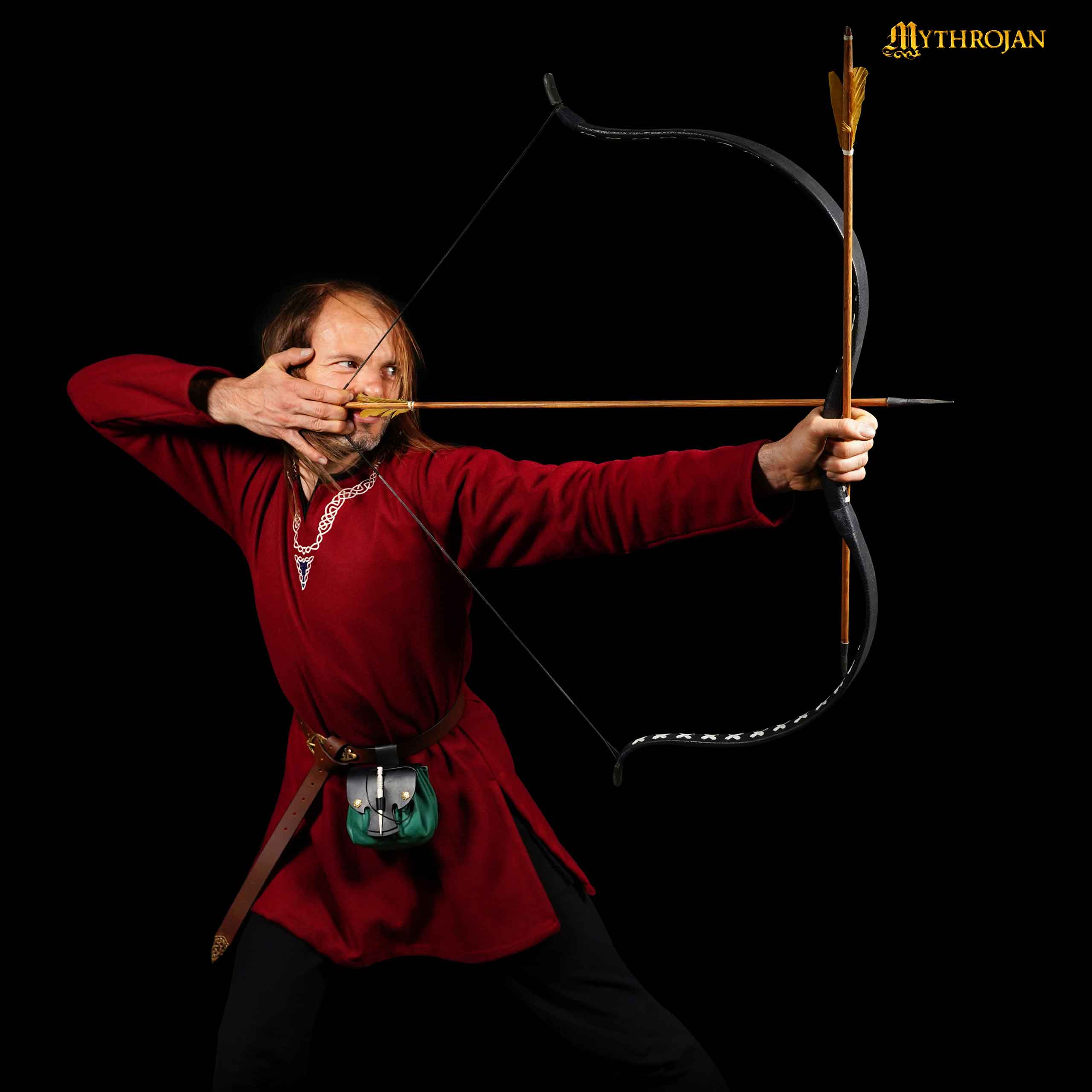 Mythrojan “ Gold and Dice ” Medieval Fantasy Belt Bag with Bone Needle Closure, Ideal for SCA LARP Reenactment & Ren fair, Green, 3.5”