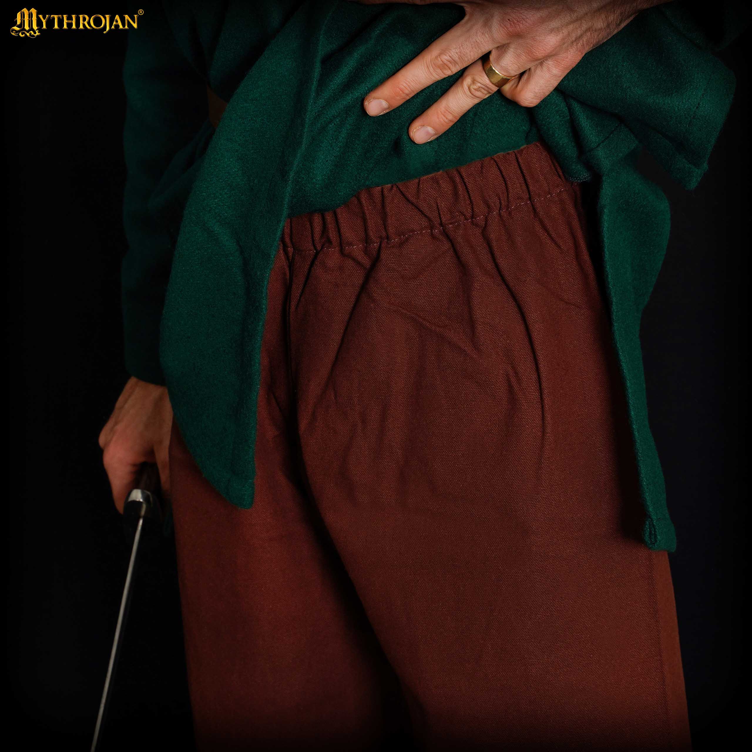 Mythrojan WARRIOR CANVAS TROUSERS Medieval Viking Knight Pirate Cotton, Brown