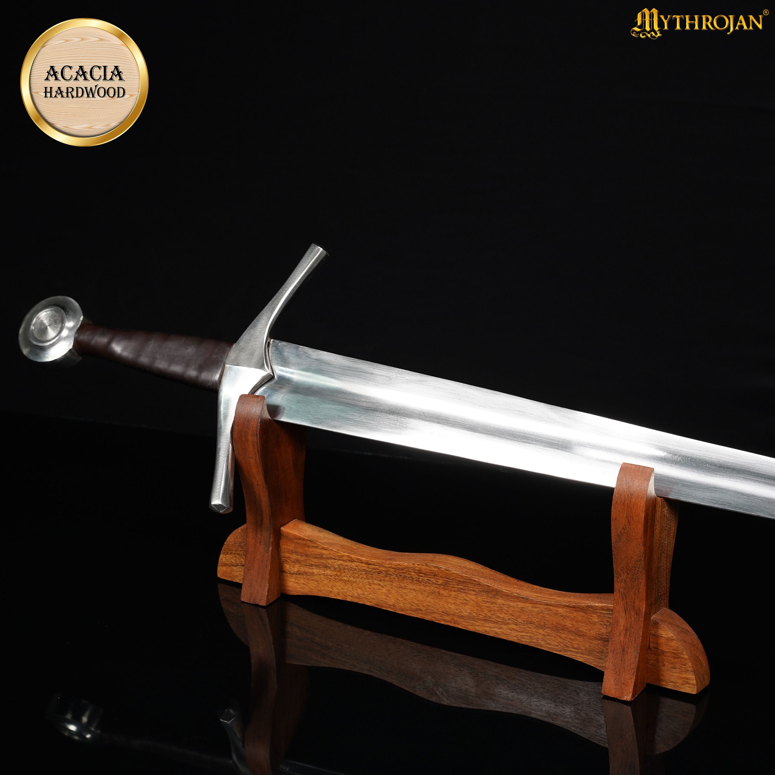 Mythrojan Solid Wood Sword Stand Medieval Sword Wall Mount Samurai Sword Display Stand Katana Sword Holder Gladiator Sword Wall Display Crusader Sword Stand Knife Stand for Display