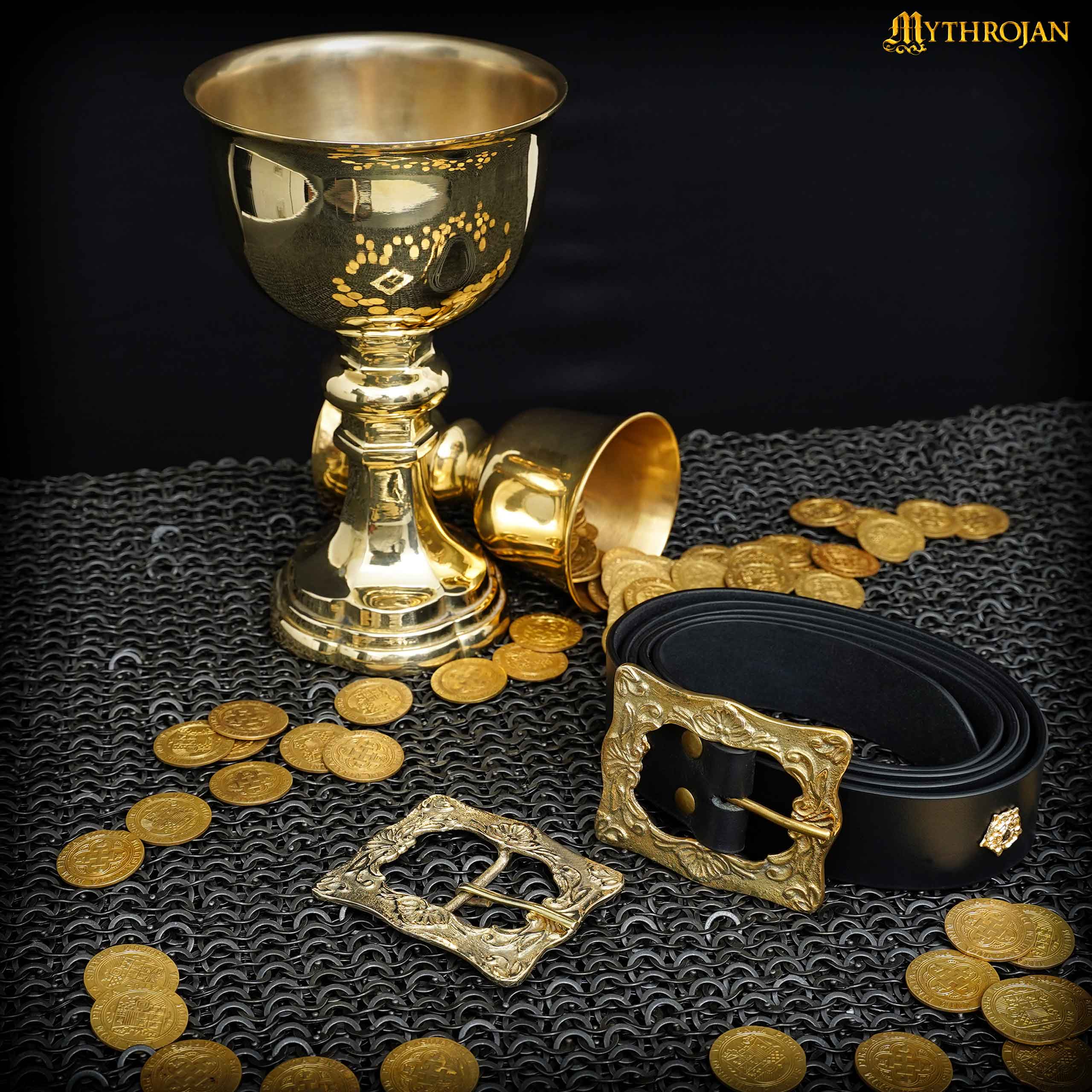 Mythrojan Solid Brass Pirate Belt Buckle : Medieval LARP DIY Costume Cosplay Historical Reenactment Gold - 3.3" x 2.5"