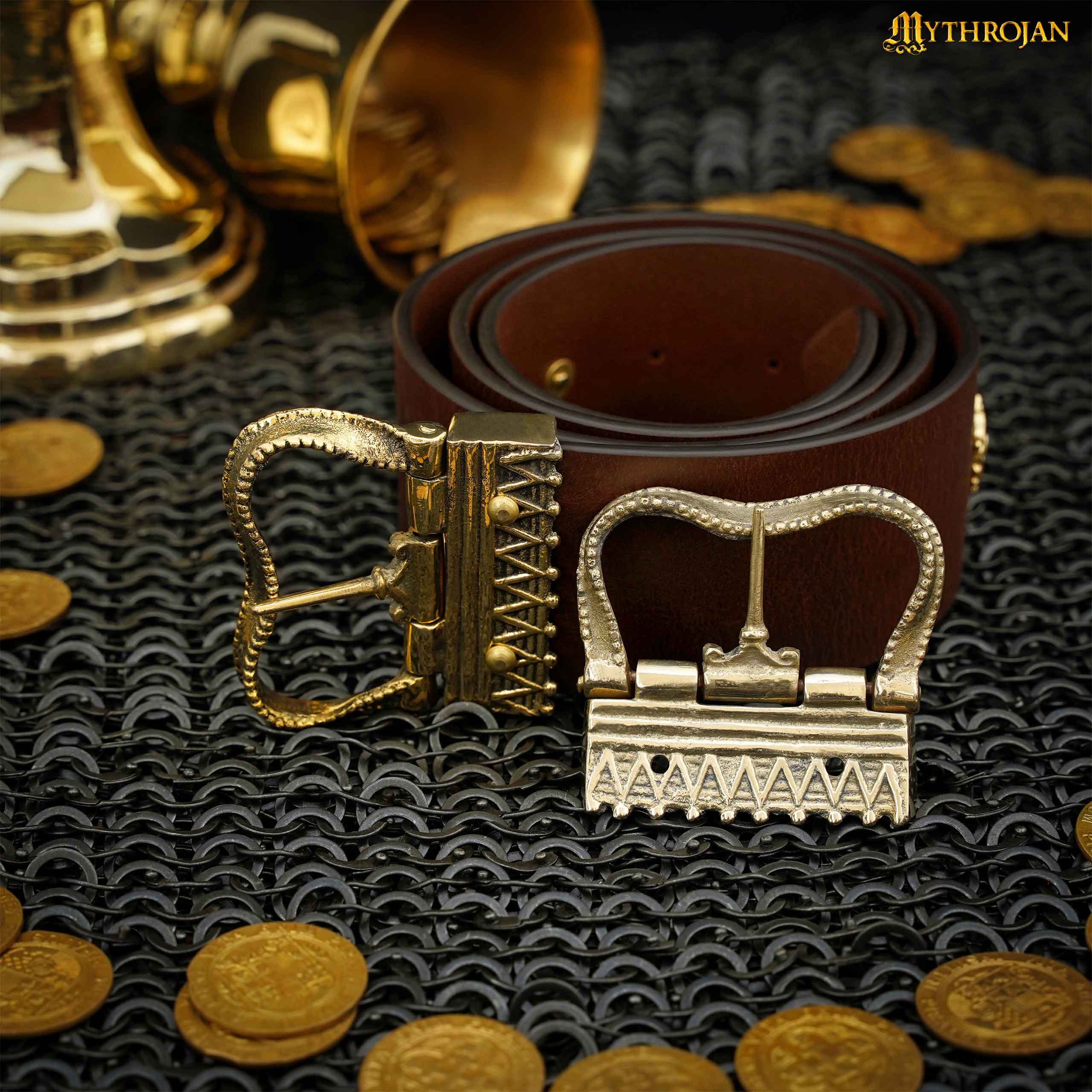 Mythrojan Solid Brass Pirate Belt Buckle : Medieval LARP DIY Costume Cosplay Historical Reenactment- 2" x 2.2"