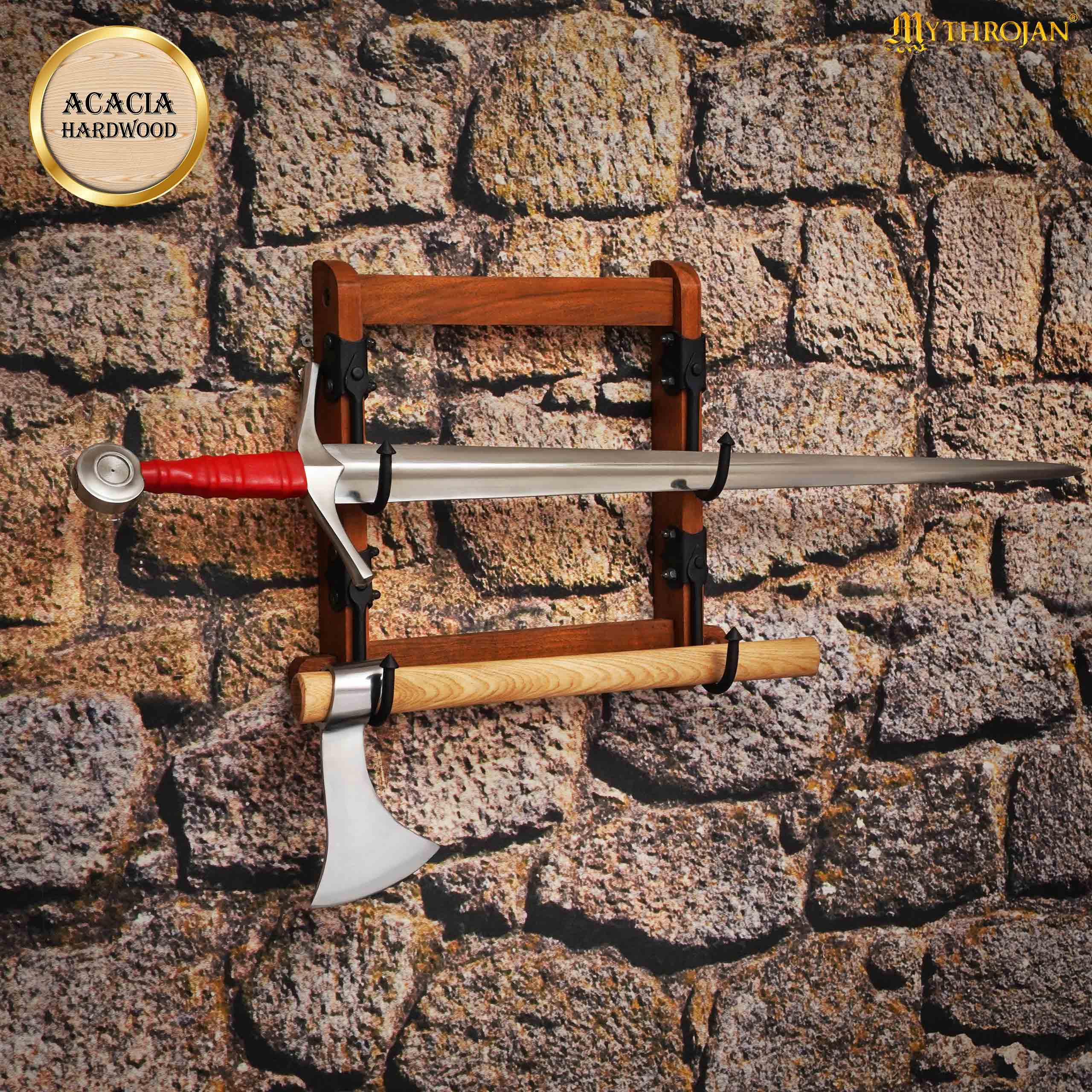 Mythrojan Solid Wood Two Tier Stand with iron hooks