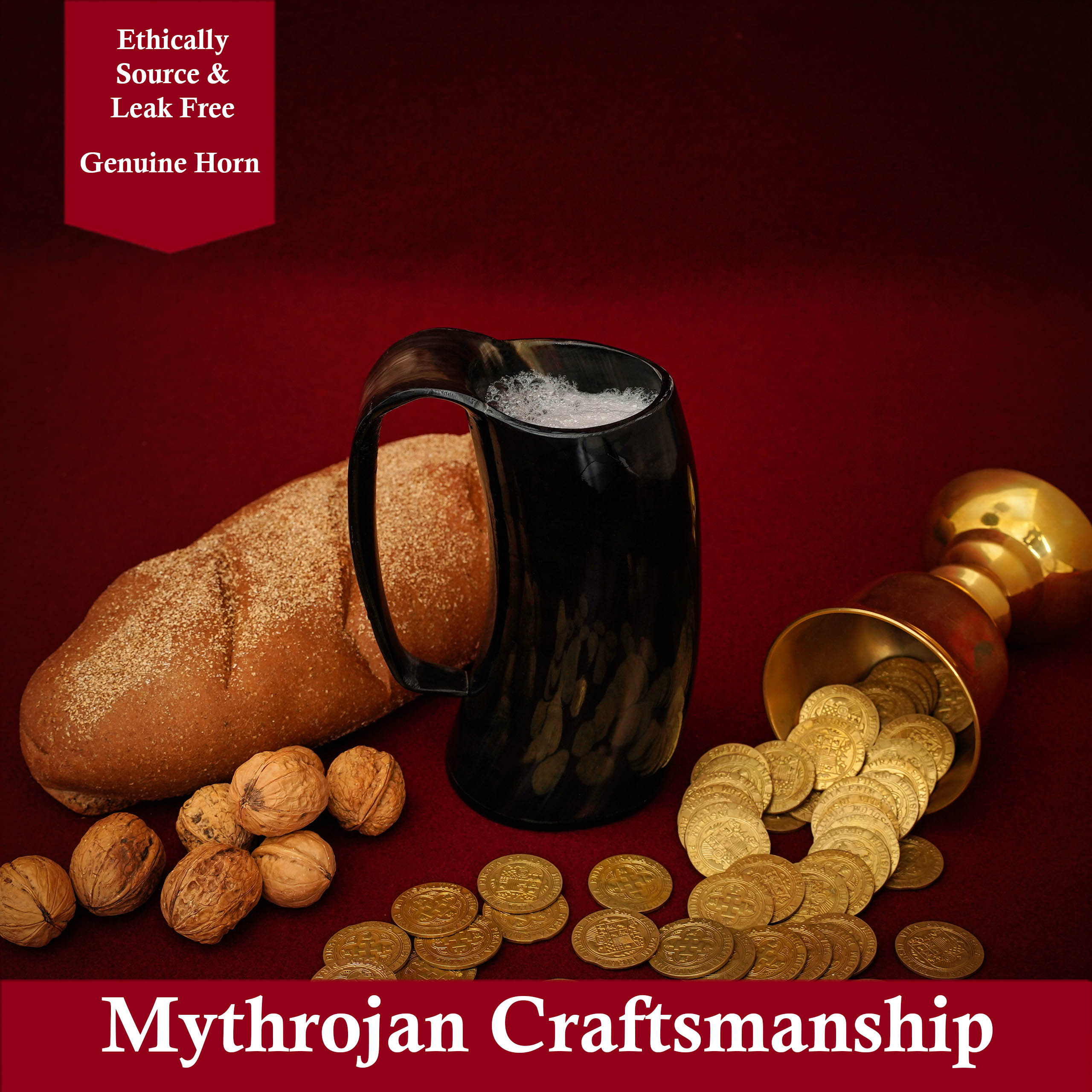 Mythrojan Tumbler Viking Drinking Cup with Handle & Medieval Buckle Renaissance with Leather Strap - Pearl