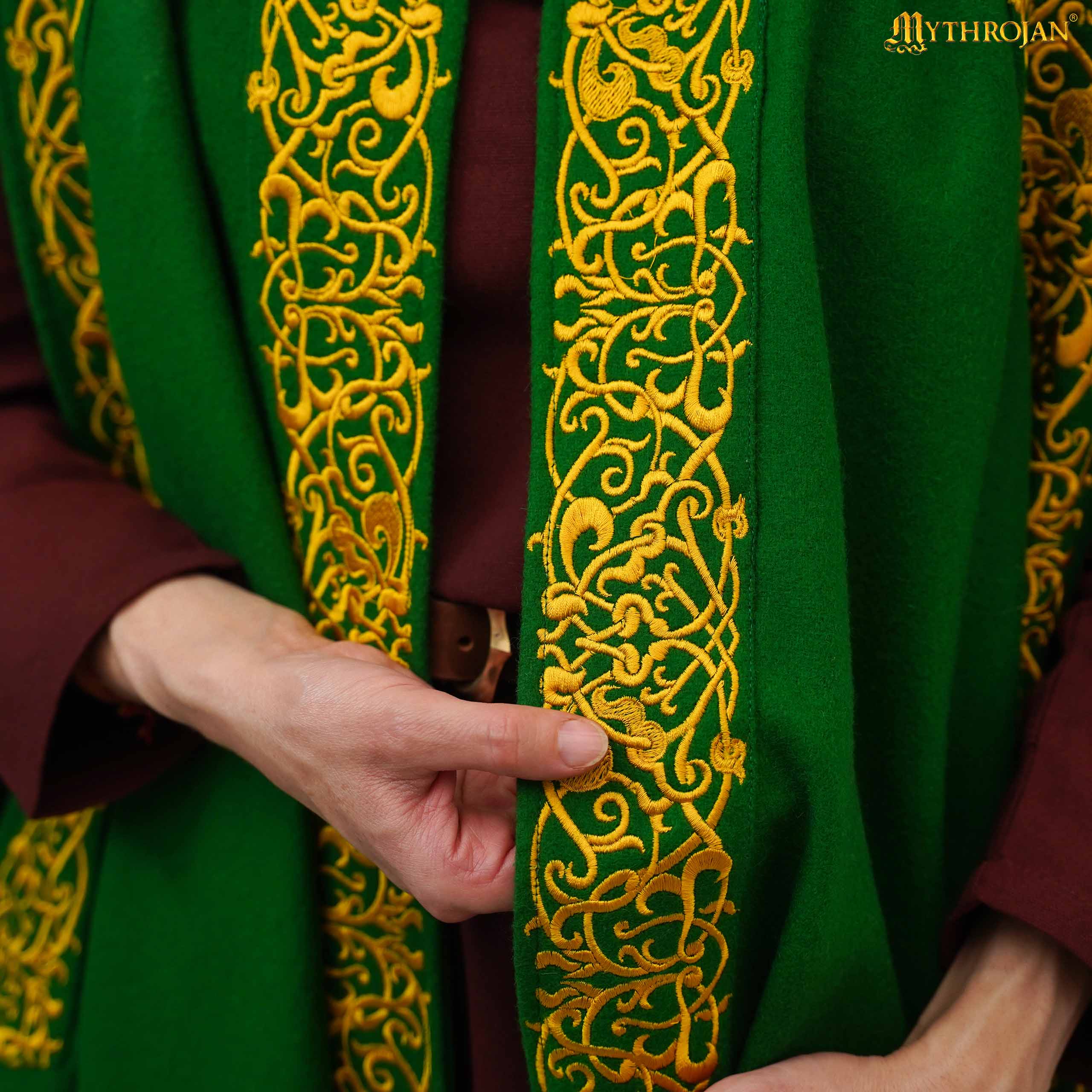 Mythrojan Embroidered Woolen Hooded Cloak /Cape with delicate Brass Closure